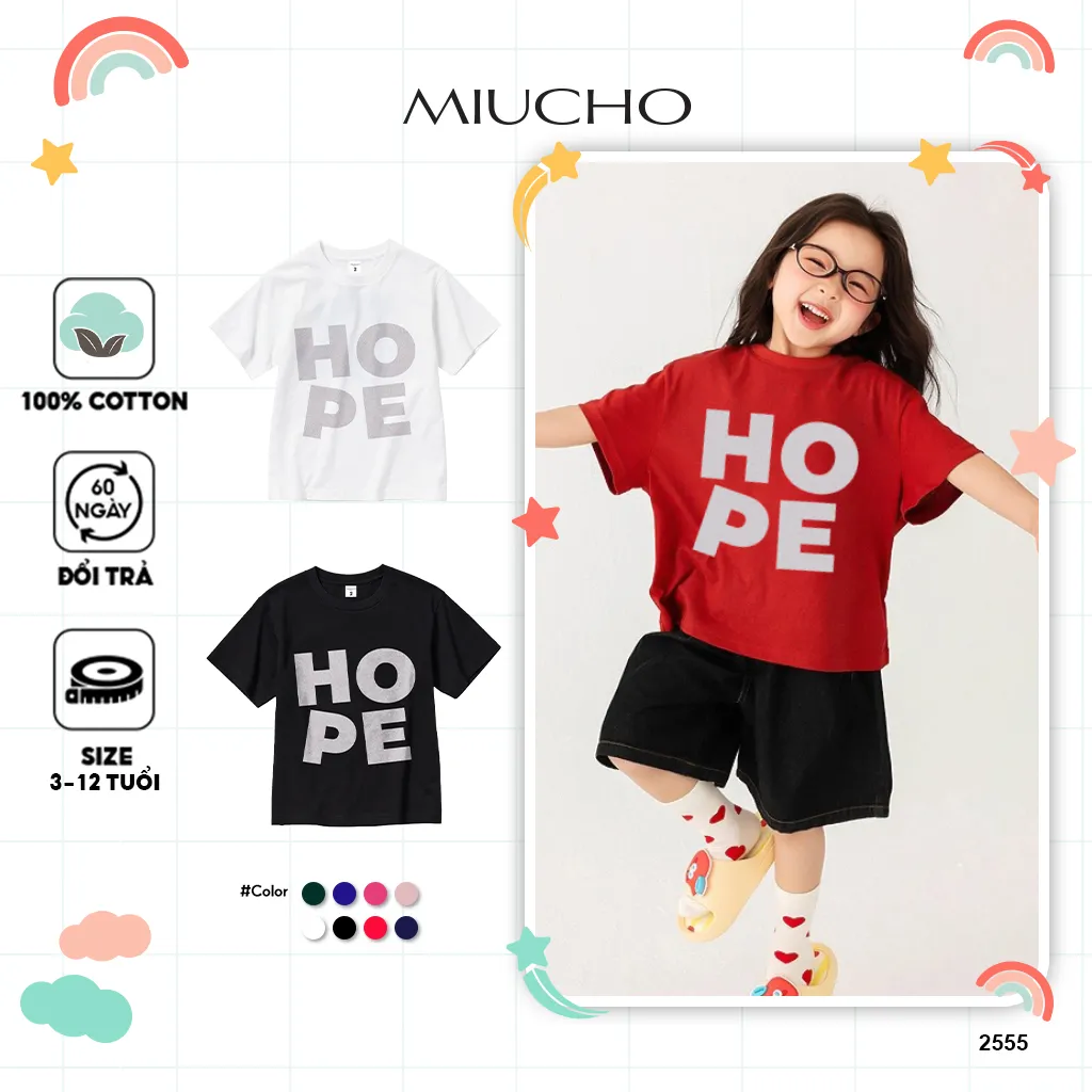 Áo thun cho bé unisex HOPE 2555 Miucho Kid chất vải cotton thoáng mát mặc thoải mái dễ chịu
