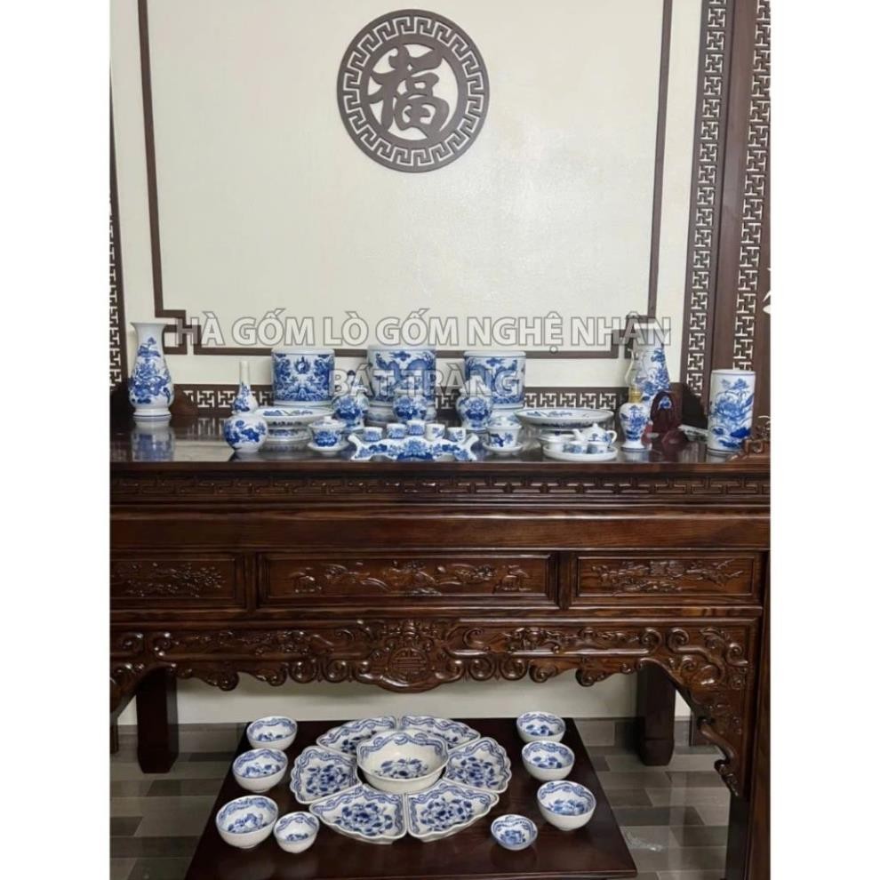HG323 Đồ Thờ Cúng Bộ 16 món ban thờ 1M07 men lam nghệ nhân Bát Tràng chế tác TẶNG Thất Bảo, Tro Nếp_thumbnail_8