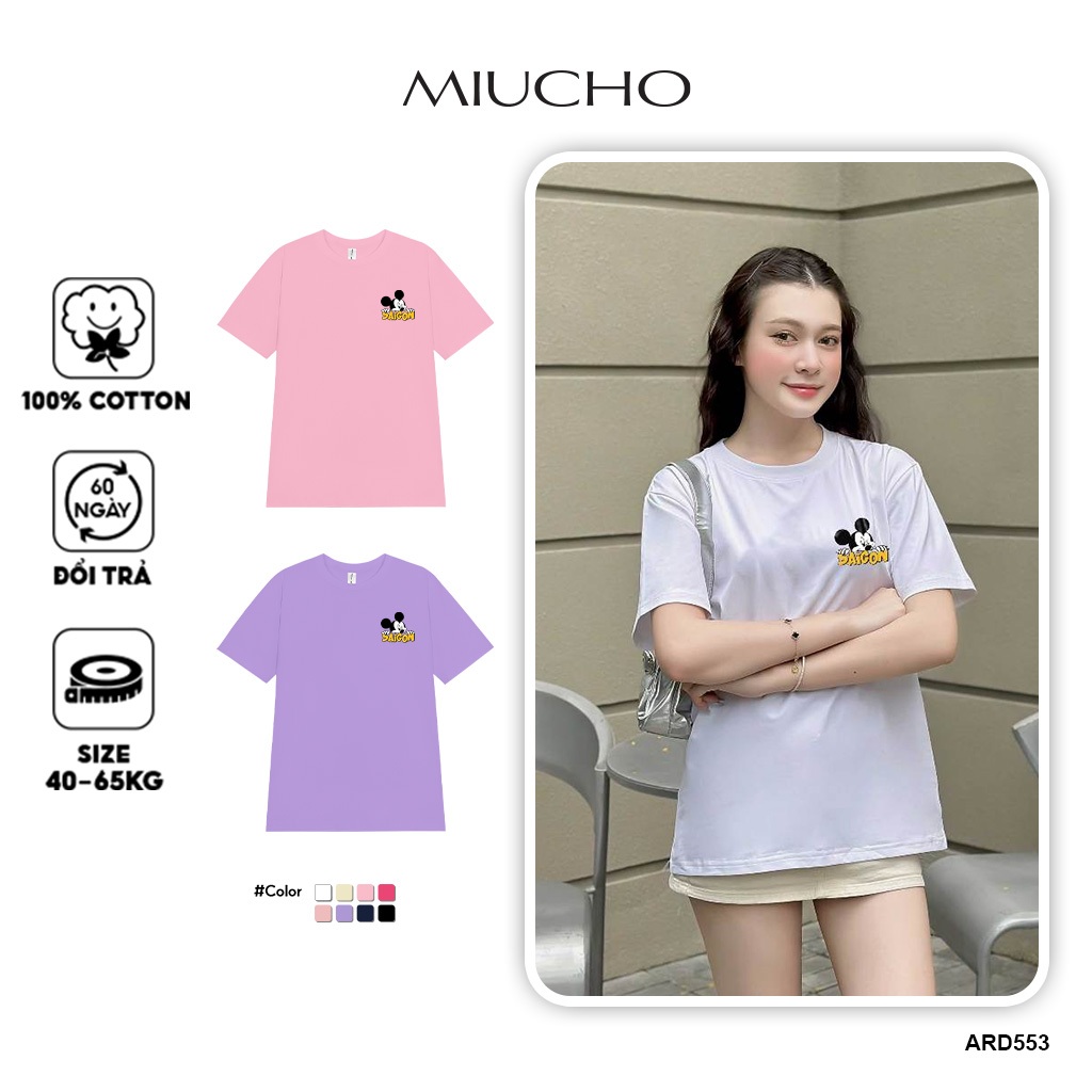 Áo thun nữ form vừa regular ARD553 Miucho Chic cotton cổ tròn in mix_thumbnail_1