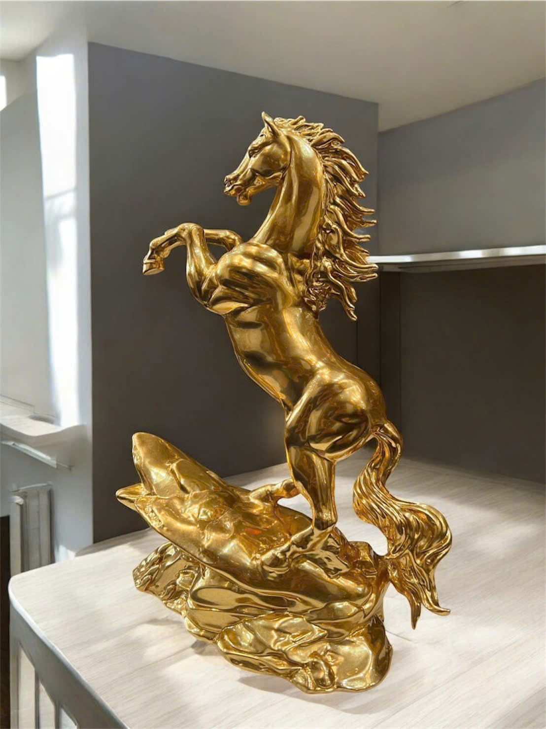 Tượng ngựa hí phong thủy dát vàng 9999_thumbnail_0