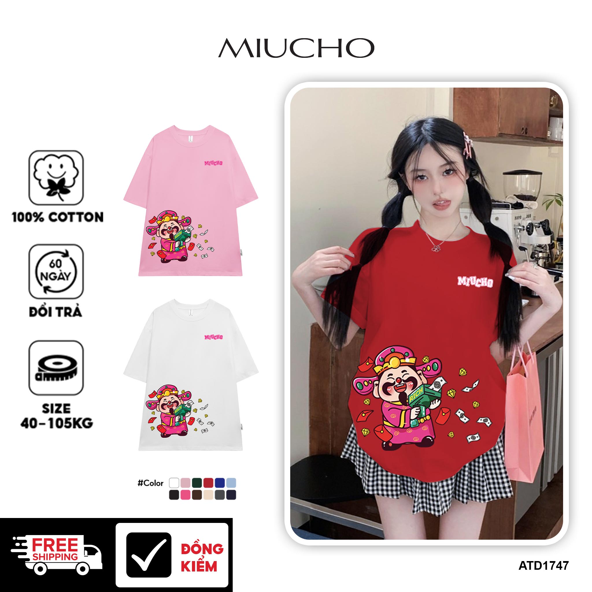 Áo thun tết form rộng cổ tròn chất vải cotton 4c co giãn thoáng mát ATD1747 Miucho in mix_thumbnail_1