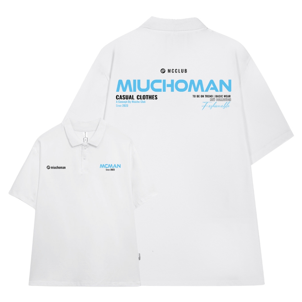 Áo polo nam form rộng PLD391 Miucho Man cotton cổ trụ in typography_thumbnail_6