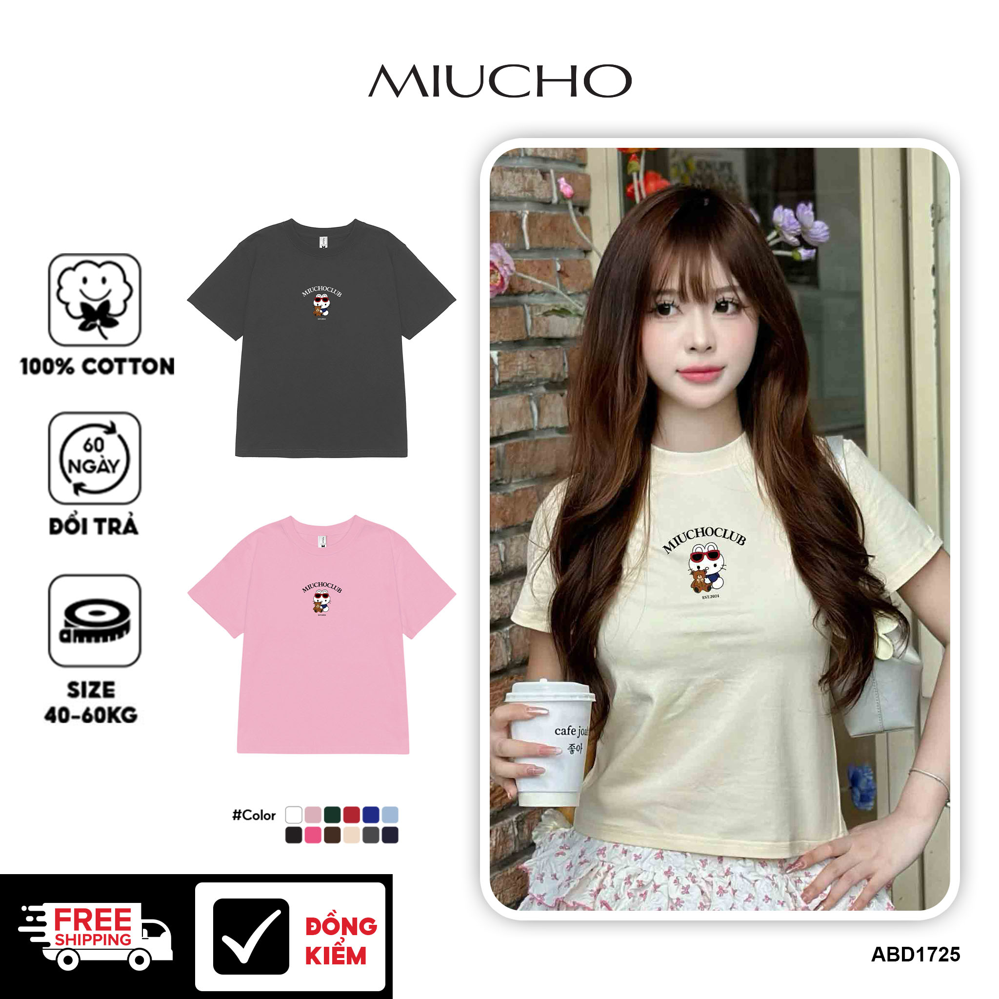 Áo baby tee ôm cổ tròn vải cotton thoáng mát ABD1725 Miucho in mix