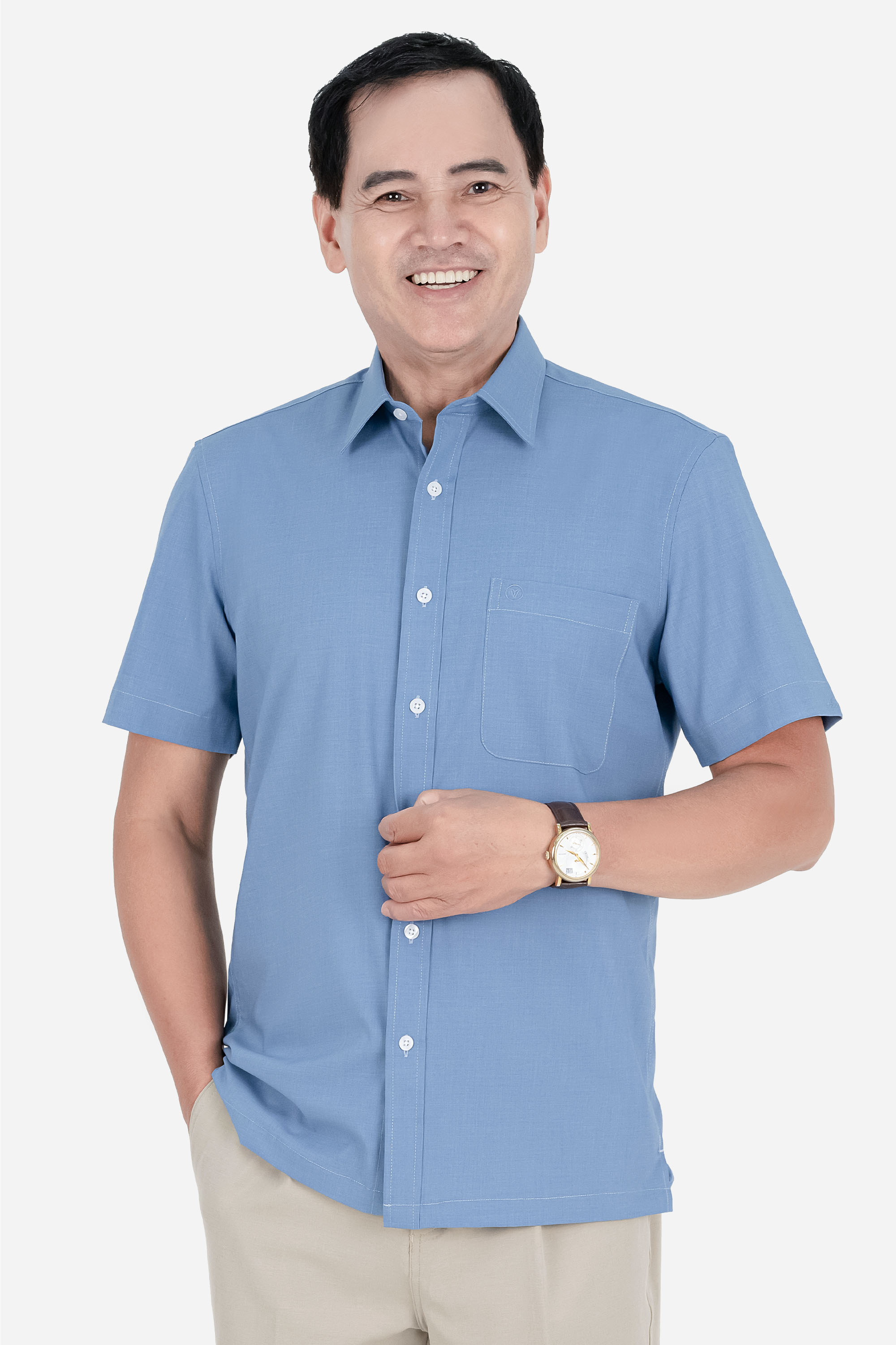 Áo Sơ Mi Trơn Cộc Tay Nam Trung Niên ANCHI Chất Liệu Sợi Gỗ Thoáng Mát_thumbnail_25