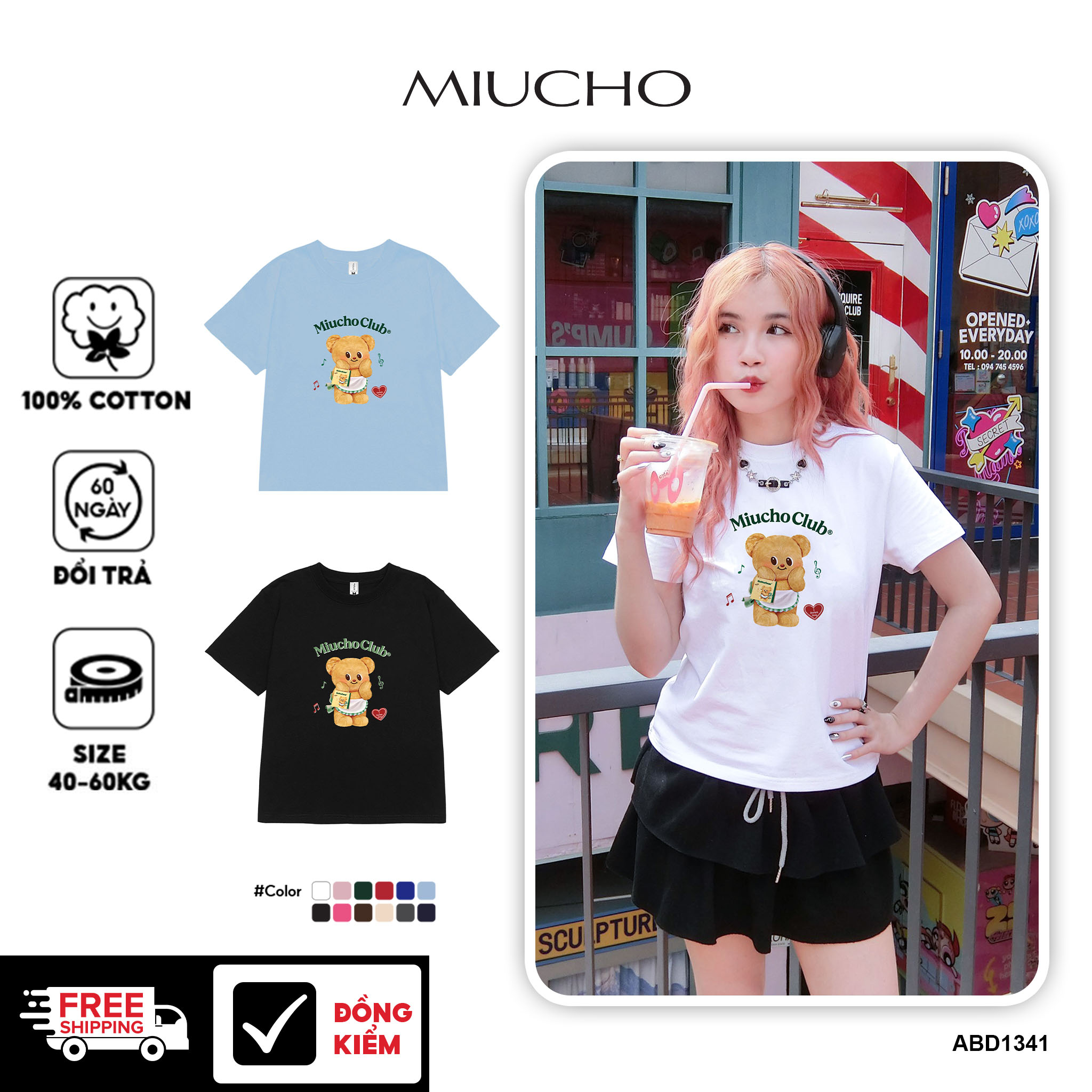 Áo baby tee Butter Bear đáng yêu form ôm ABD1341 Miucho tay ngắn vải cotton in mix_thumbnail_1