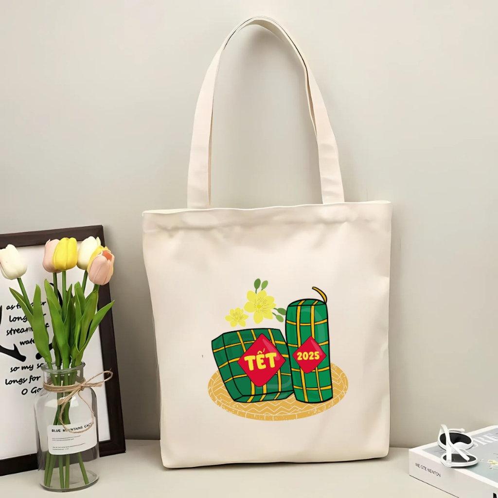 Túi tote vải canvas hình Tết đeo vai, có khoá kéo và ngăn phụ - 𝐖𝐞 𝐓𝐞𝐞 TOTE08_thumbnail_13
