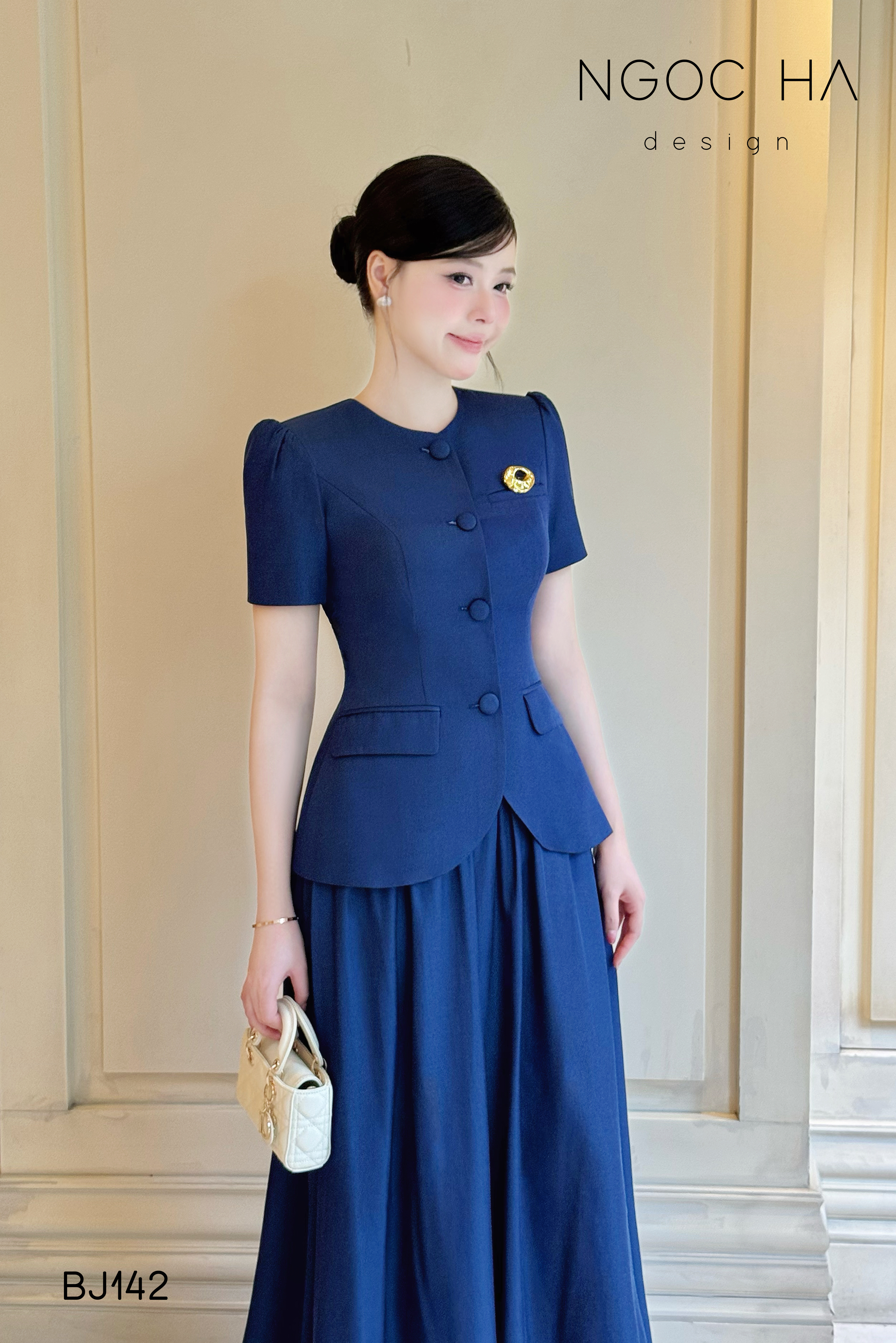 Celeste Set_ Bộ Vest Cổ Tròn Chân Váy Nhún Xòe Màu Xanh Bò BJ142_thumbnail_4