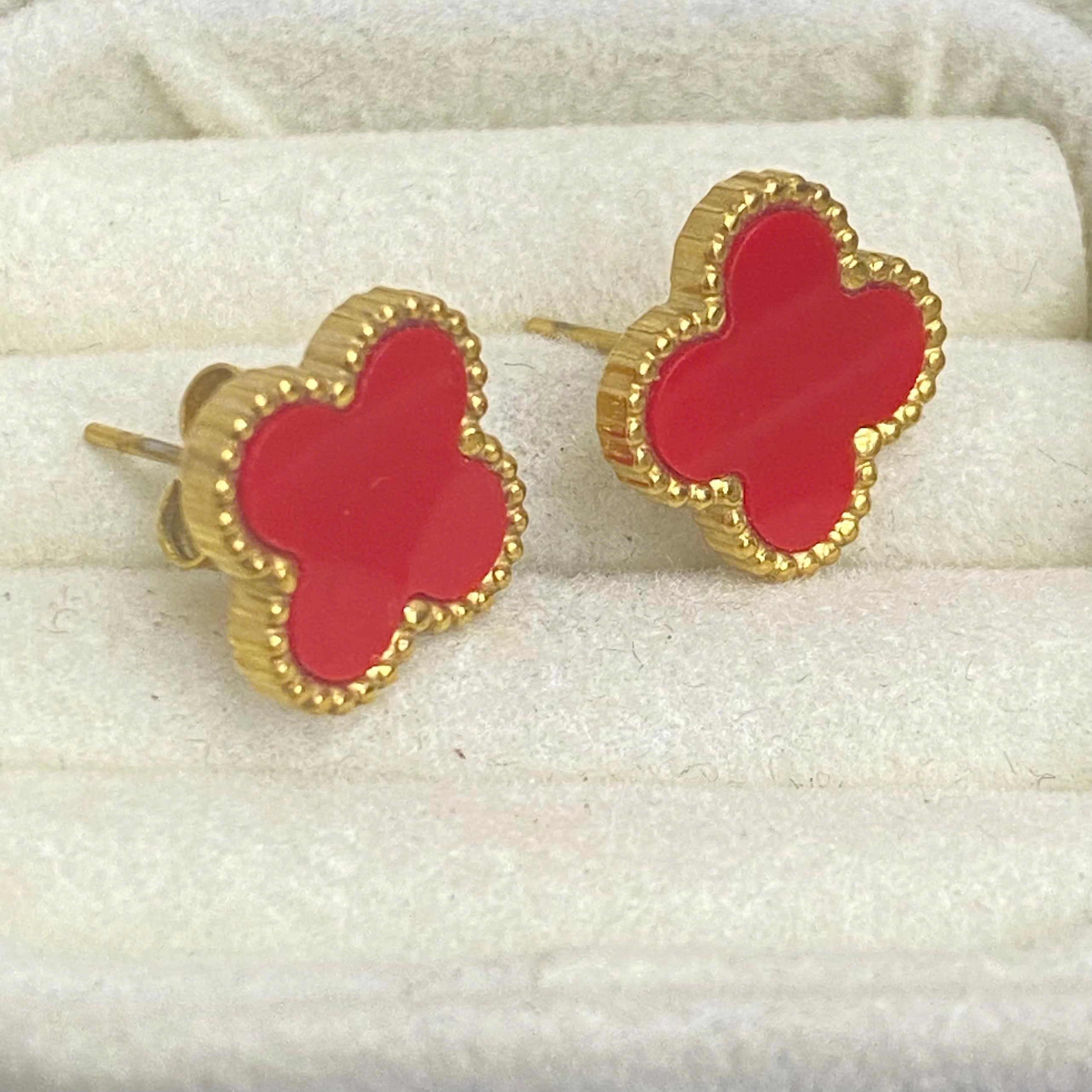 khuyên kiểu cặp cỏ bốn lá màu đỏ tươi thắm viền bi vàng sang trọng_thumbnail_2