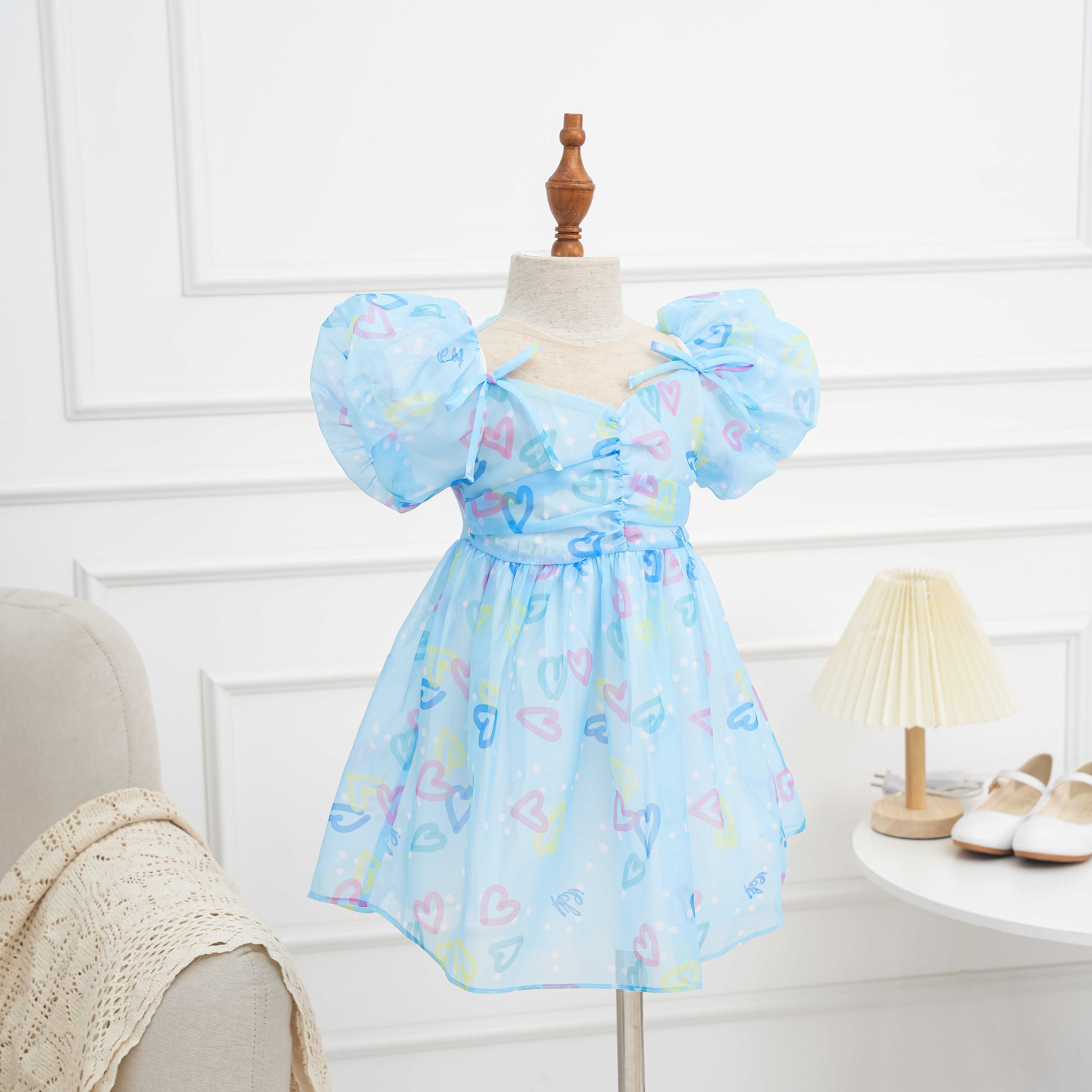 Váy voan họa tiết ngực nhún phối nơ vai_thumbnail_7