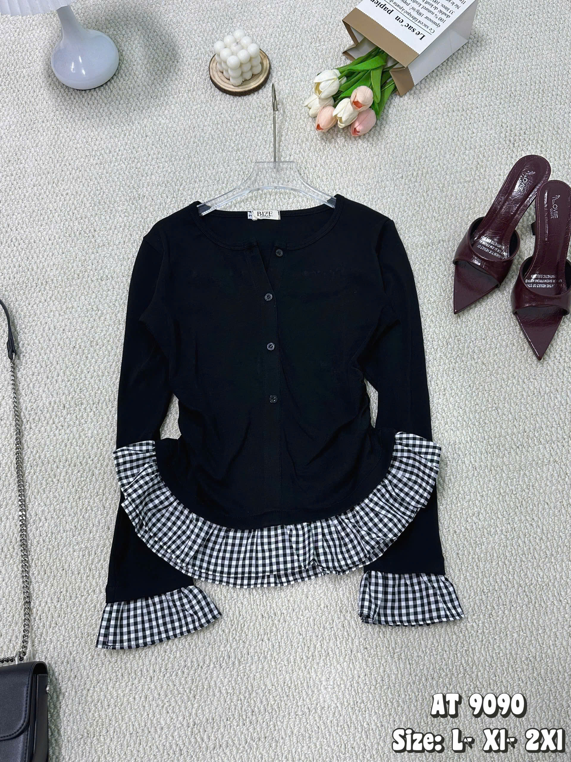 BIGSIZE - ÁO PHỐI CARO BÈO VIỀN T-AT9090_thumbnail_1