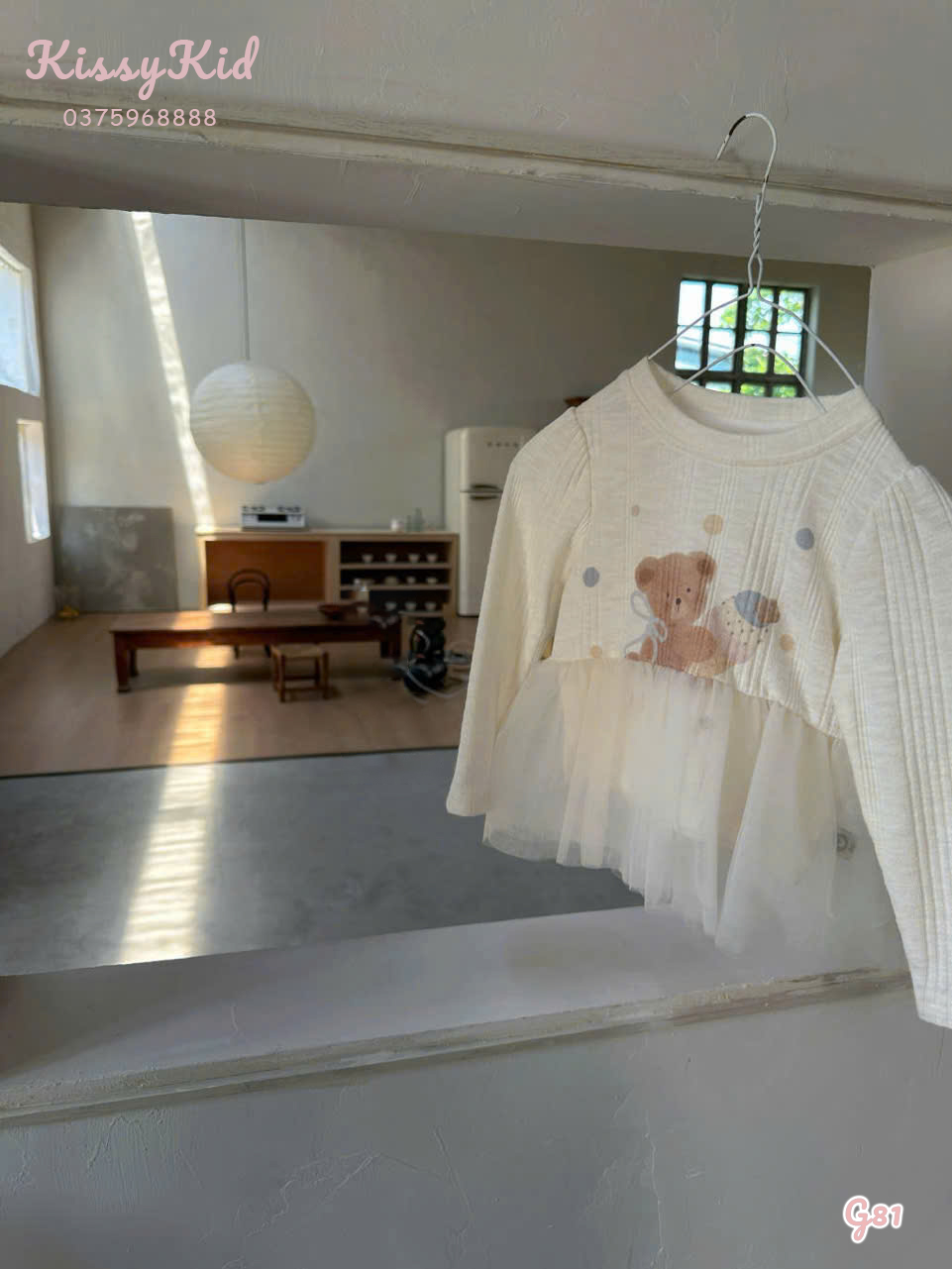 (G81) Áo thun liền voan màu kem hoạ tiết gấu nâu Heyduck Ucee