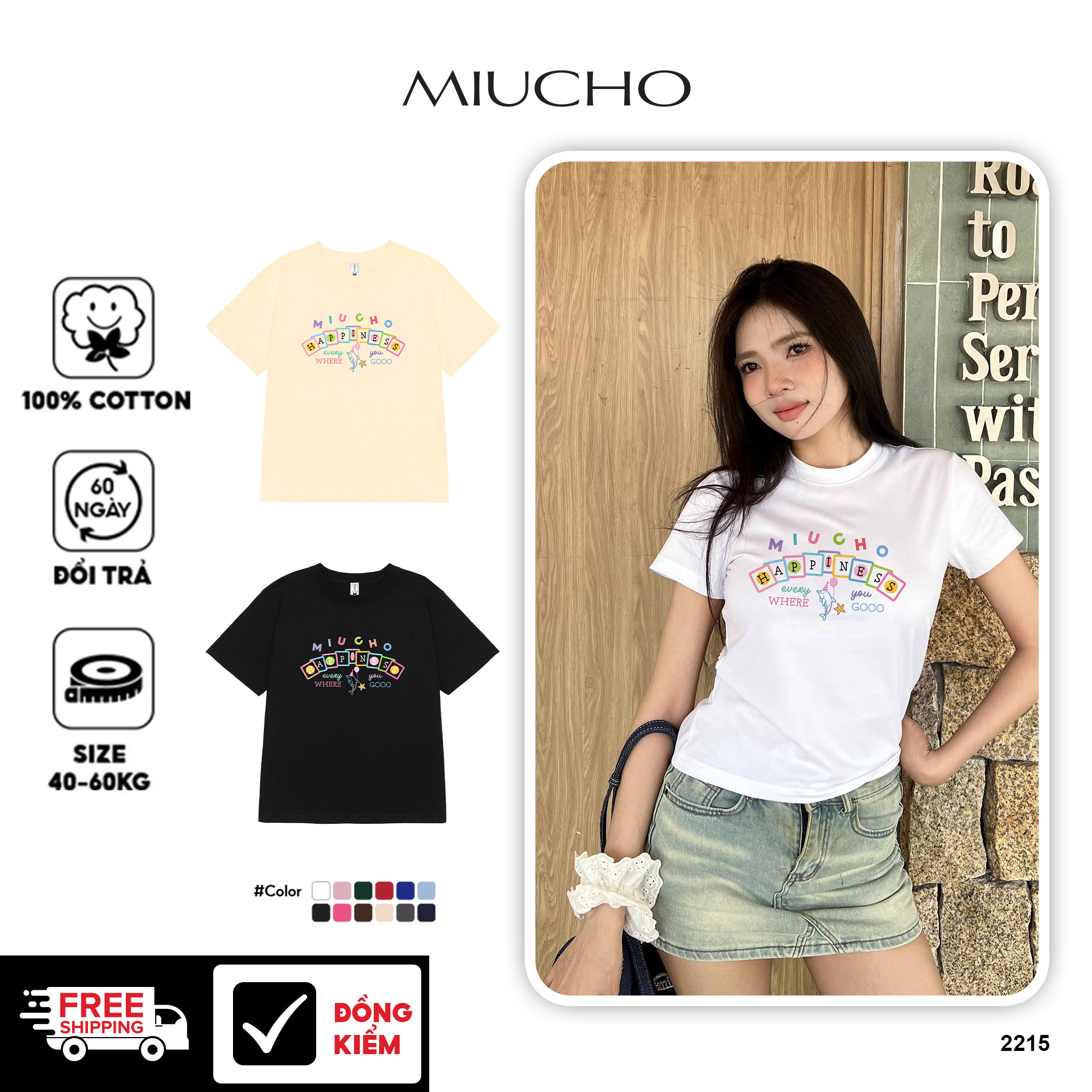 Áo baby tee ôm body 2215 Miucho cổ tròn vải cotton 4c co giãn thoáng mát in mix_thumbnail_1