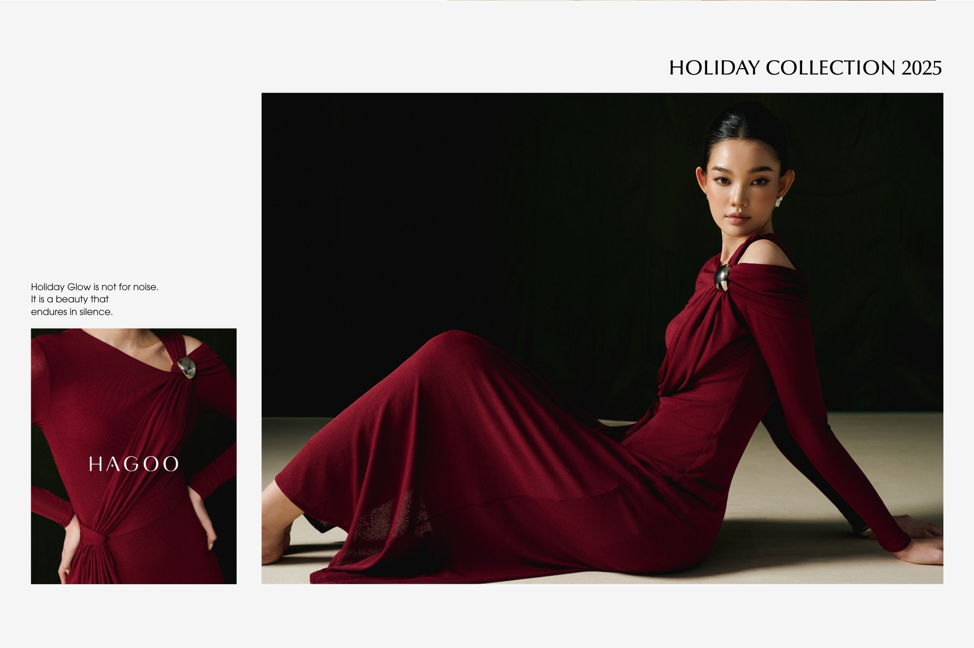 Váy thun nhún eo khuy cài vai trang trí Hagoo đủ tinh tế để khiến người đối diện phải chú ý