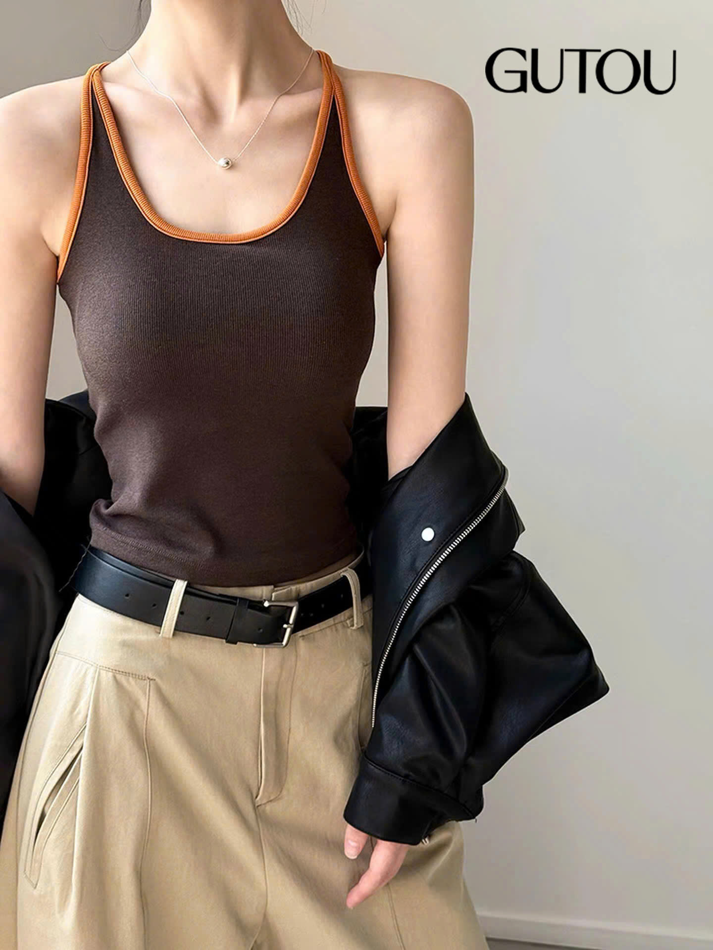 [ GUTOU ] Áo Tank Top Thun Gân Phối Màu