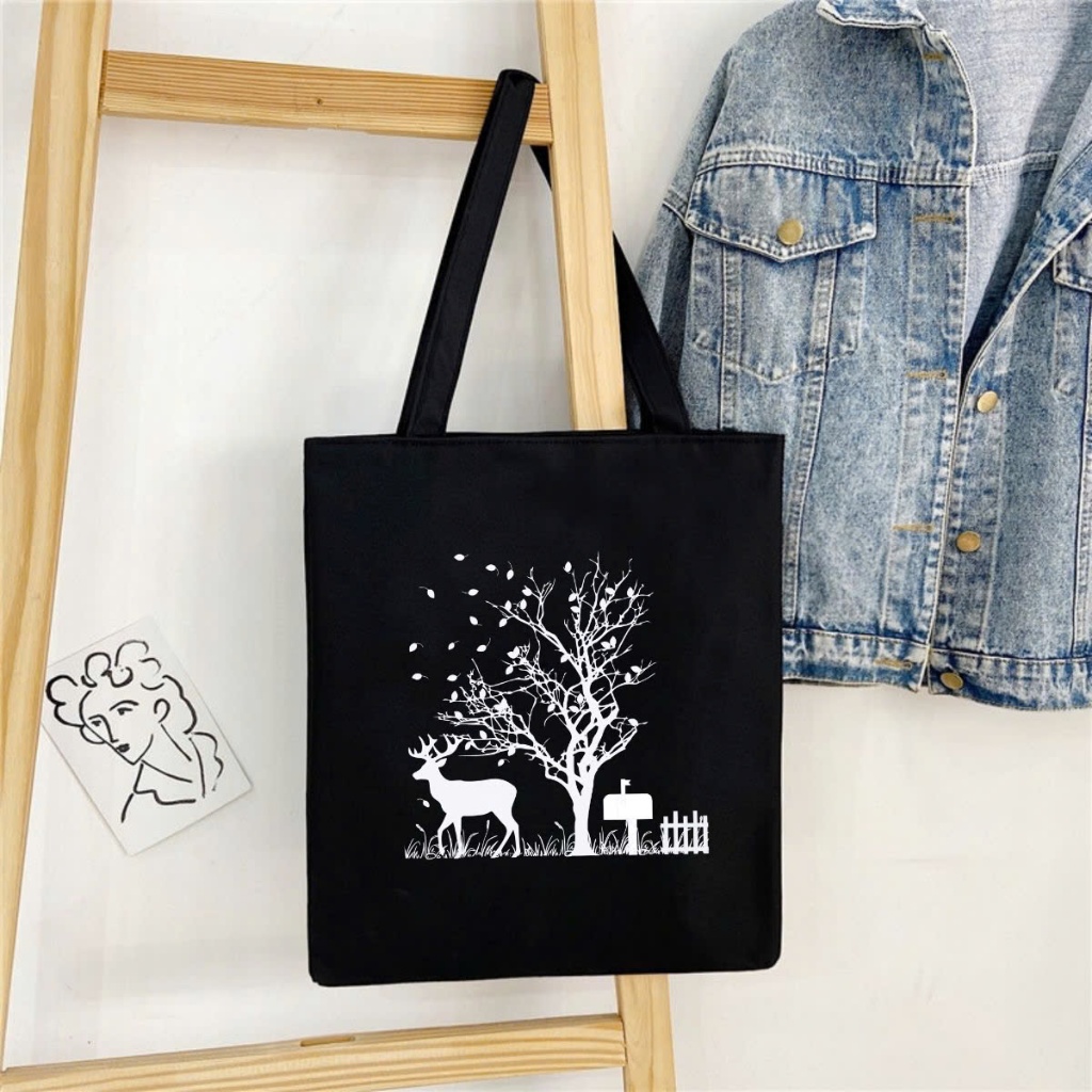 Túi tote vải canvas màu đen phong cách Hàn Quốc kích thước 33x37cm đựng vừa A4  - TOTE03_thumbnail_7