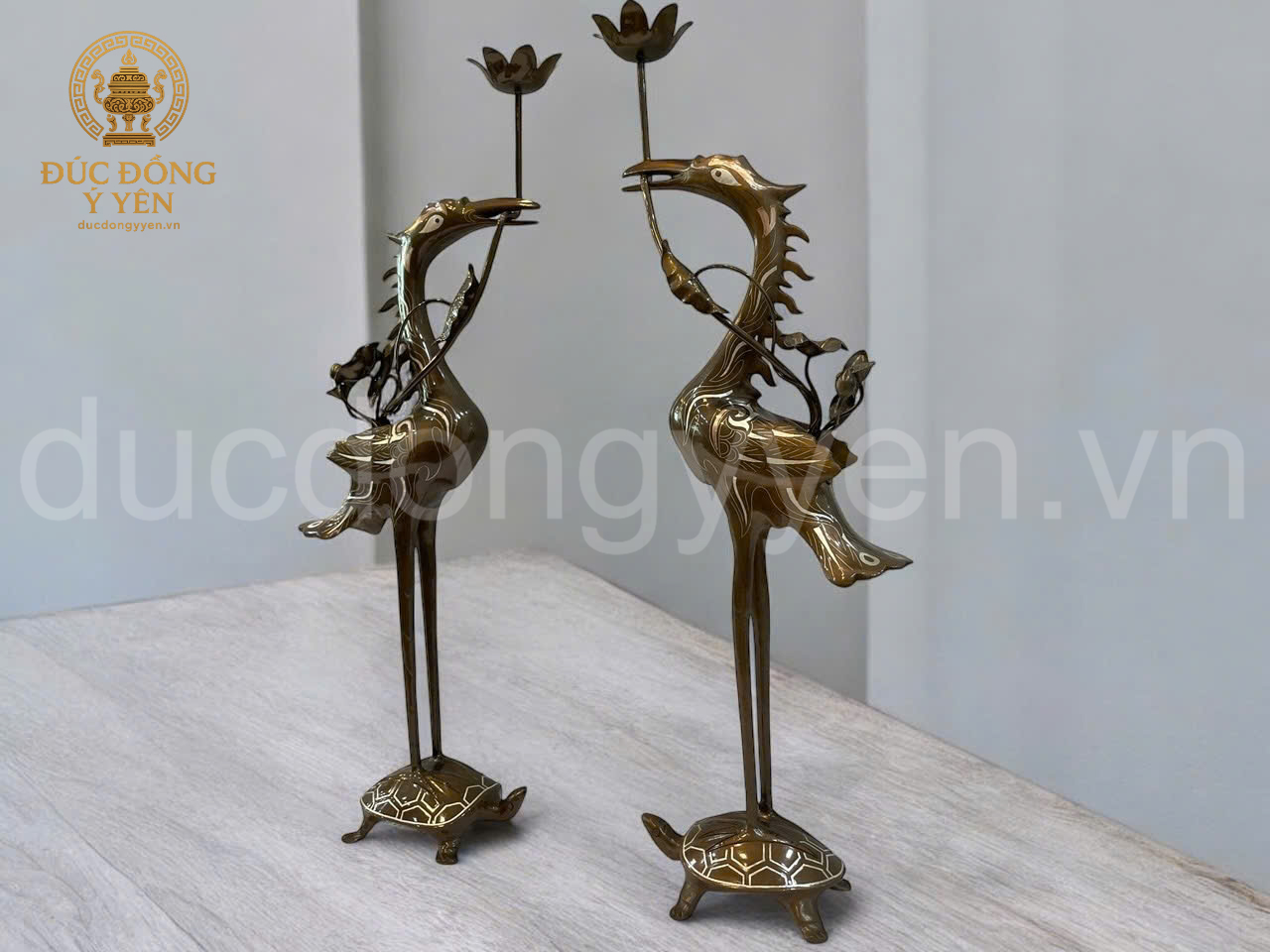 Đôi hạc thờ bé trên ban thờ khảm tam khí đúc đồng đỏ _thumbnail_1