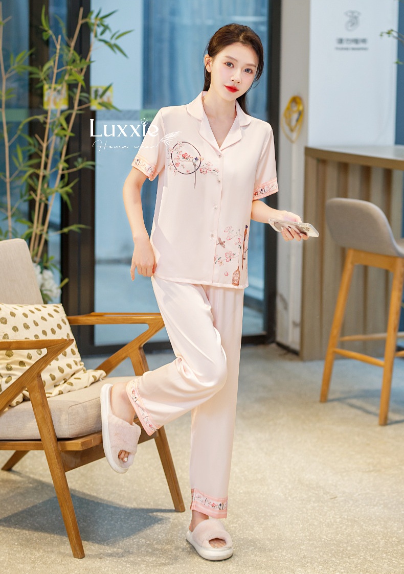 N128B Pijama lụa hoa đào chim én cộc tay_thumbnail_3