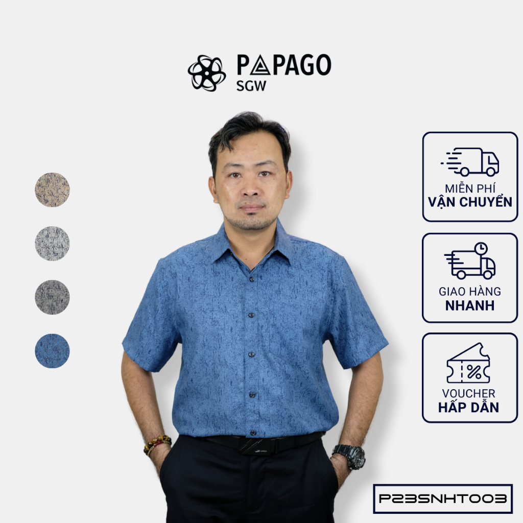 Áo sơ mi nam trung niên lai ngang PAPAGO vải xô đũi in họa tiết - P23SNHT003_thumbnail_2