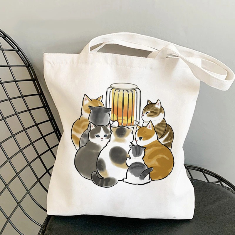 Túi tote phong cách Hàn Quốc in hình mèo - Túi vải canvas kích thước 33x37cm đựng vừa A4 và laptop - TOTE09_thumbnail_3