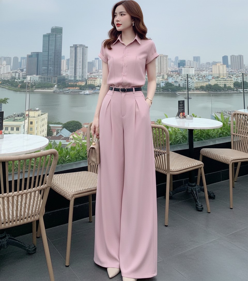 Set bộ đồ áo sơ mi phối quần ống rộng phong cách_thumbnail_2