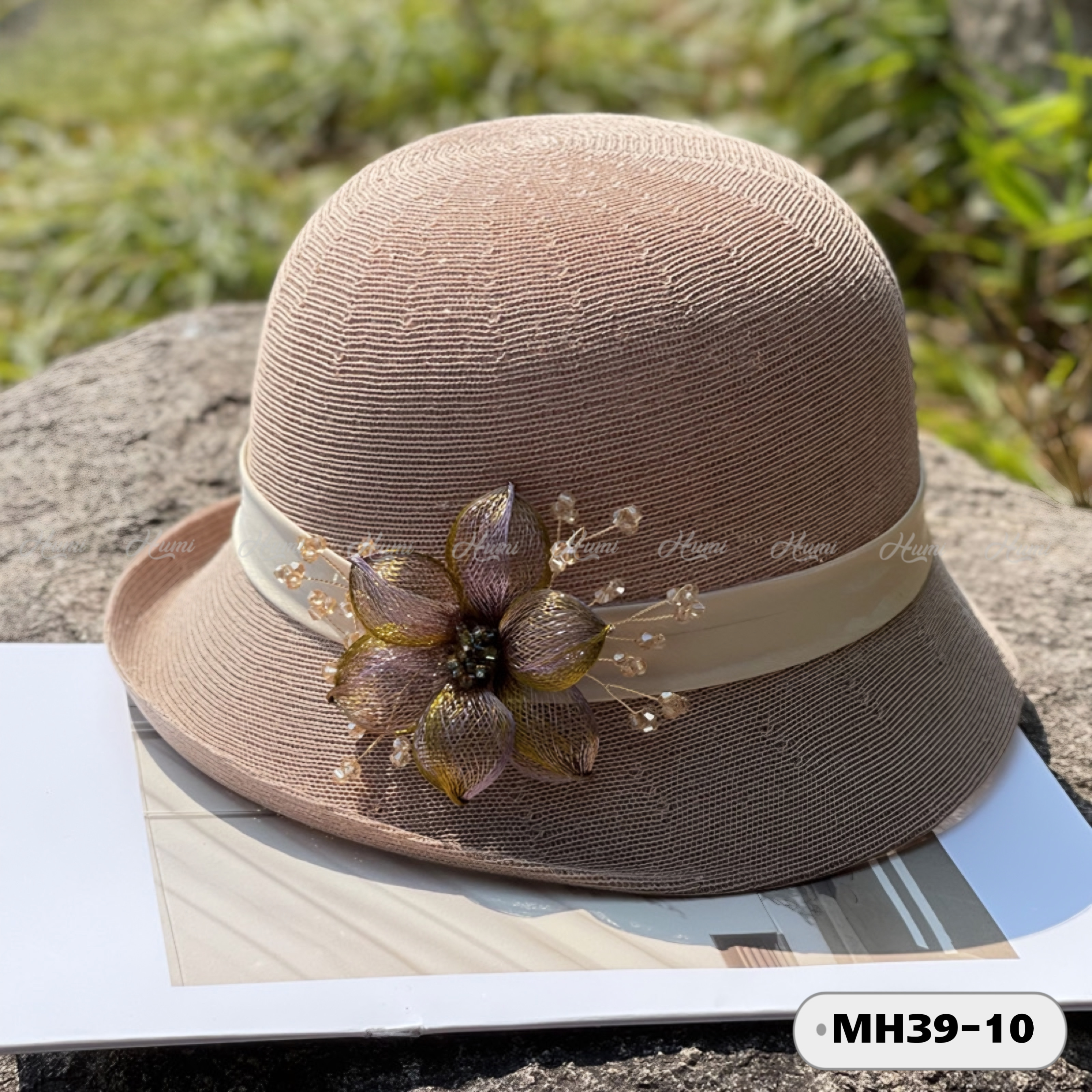 MŨ VISCOSE NƠ HOA THỦ CÔNG (MH39-10 NÂU)