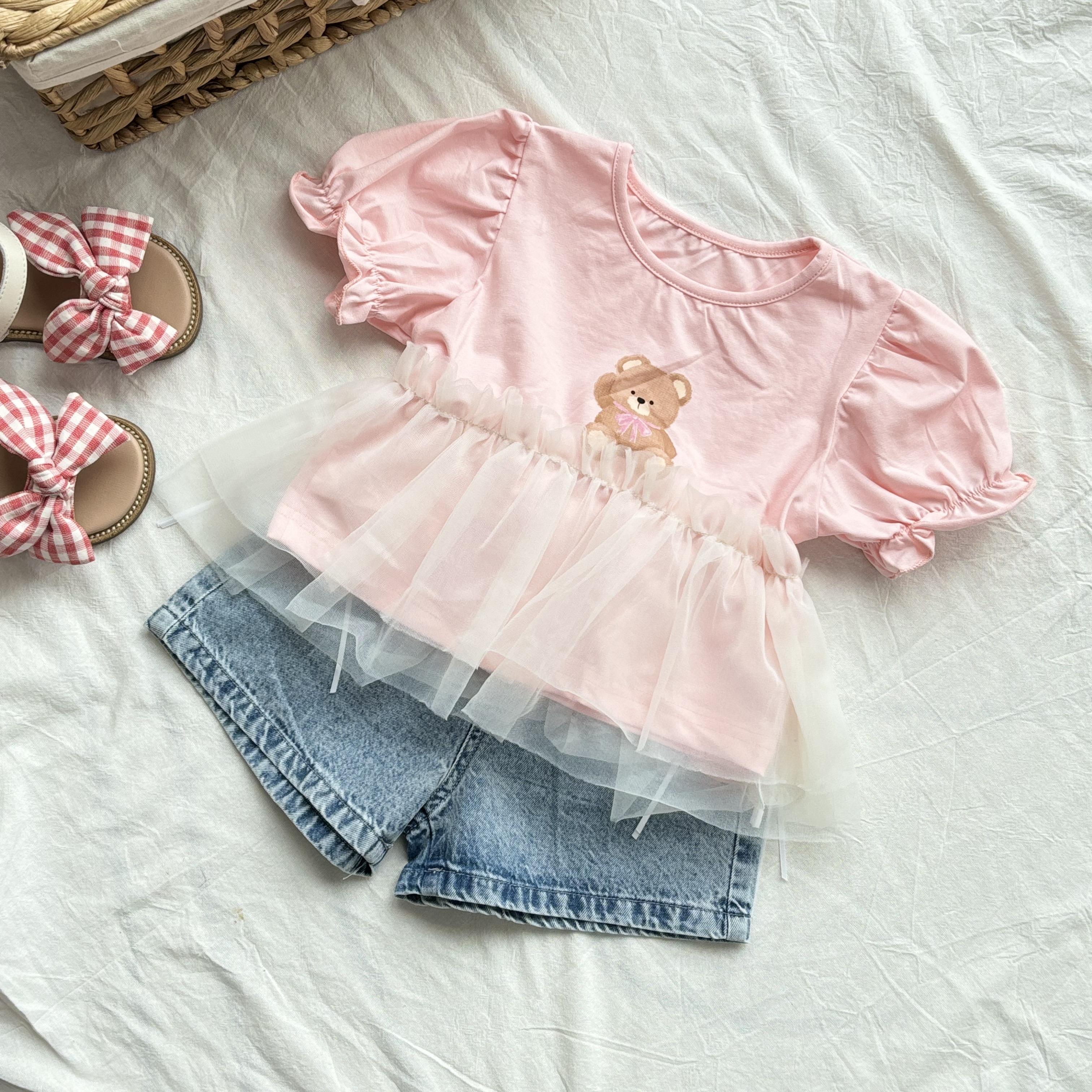 (A27) Áo thun mềm họa tiết bèo ren màu hồng siêu yêu thời trang bé gái mùa hè 2025 QCCC_thumbnail_1