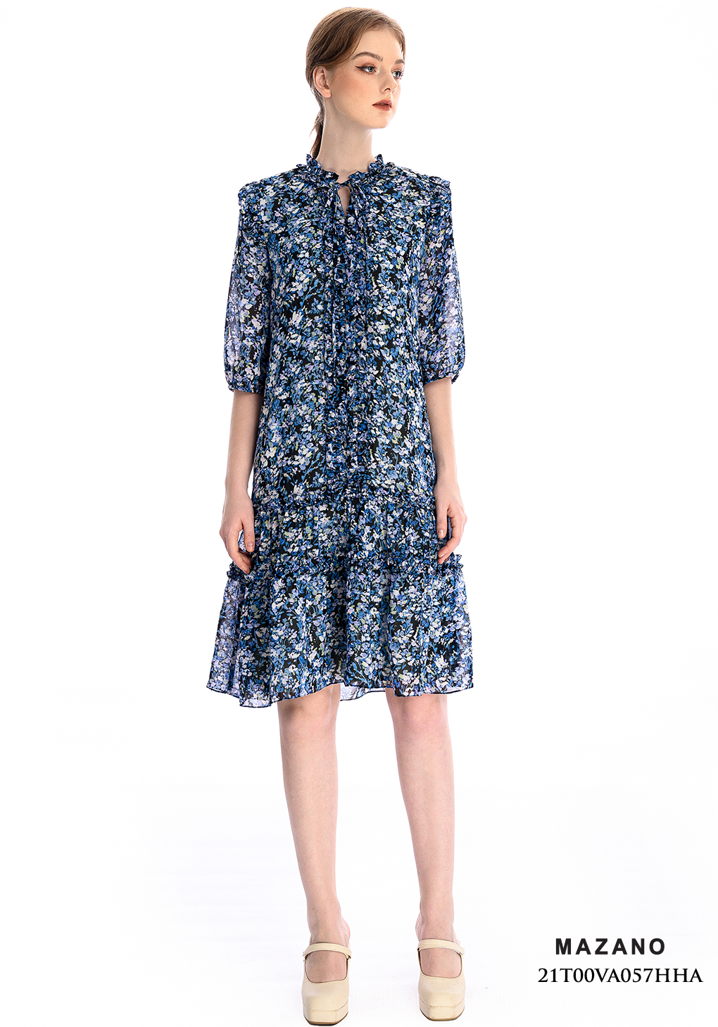 Đầm suông xanh họa tiết chân bèo_thumbnail_0