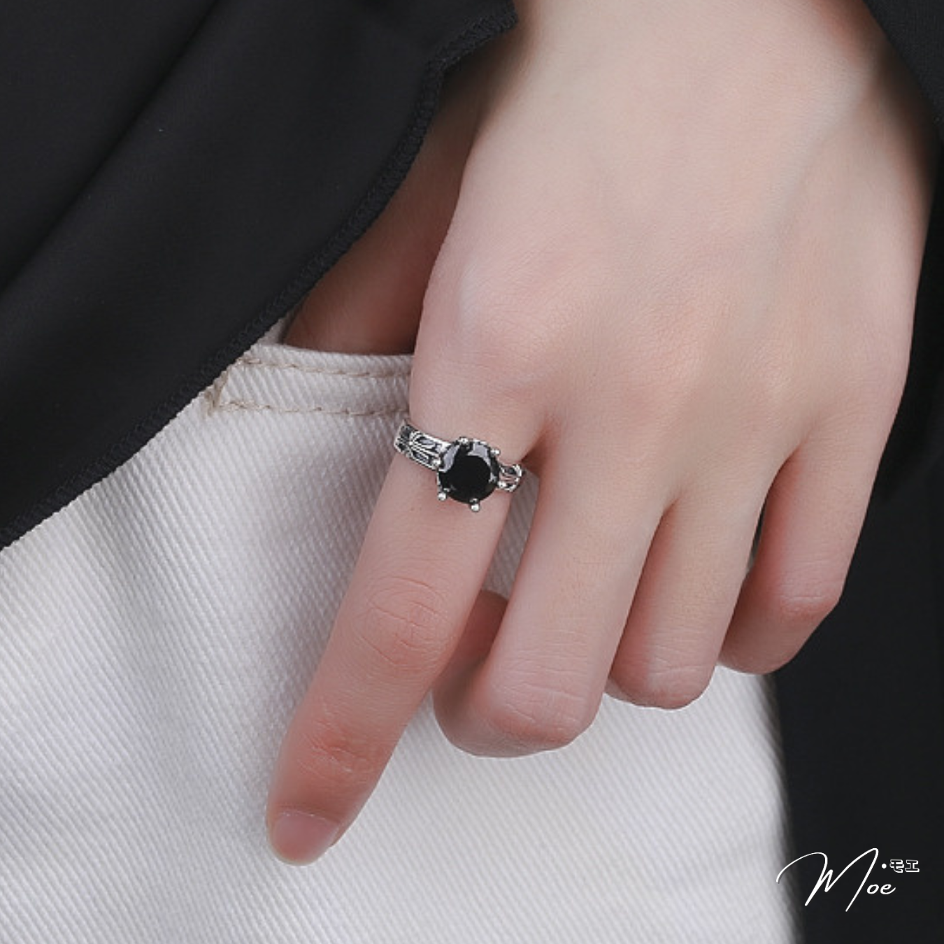 N157 - Nhẫn thánh giá đá chủ đen unisex freesize_thumbnail_3