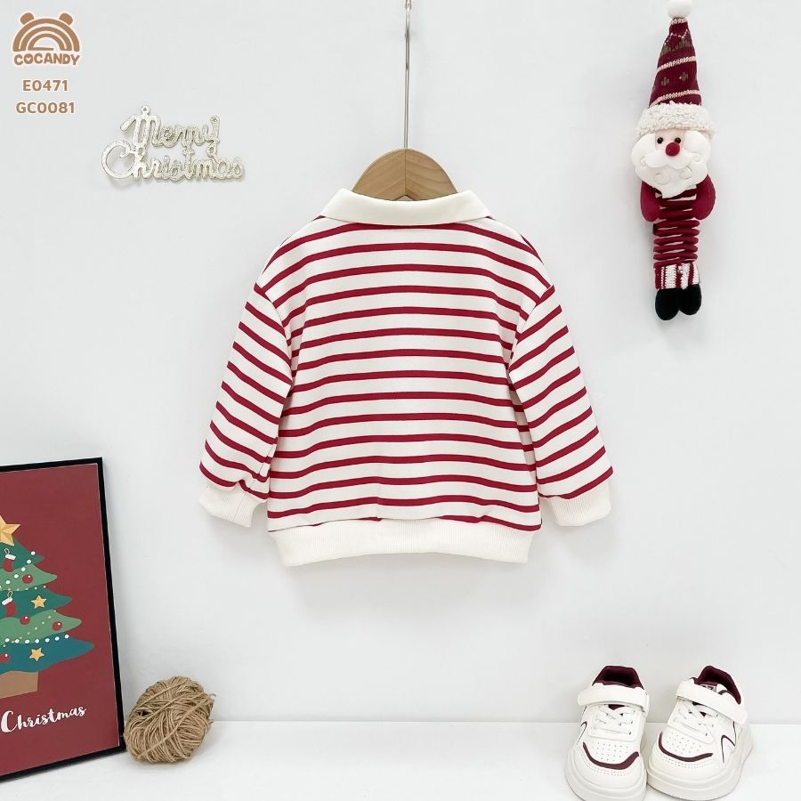 Áo dài ĐỎ kẻ BE cổ bẻ phối hình táo đỏ_thumbnail_2