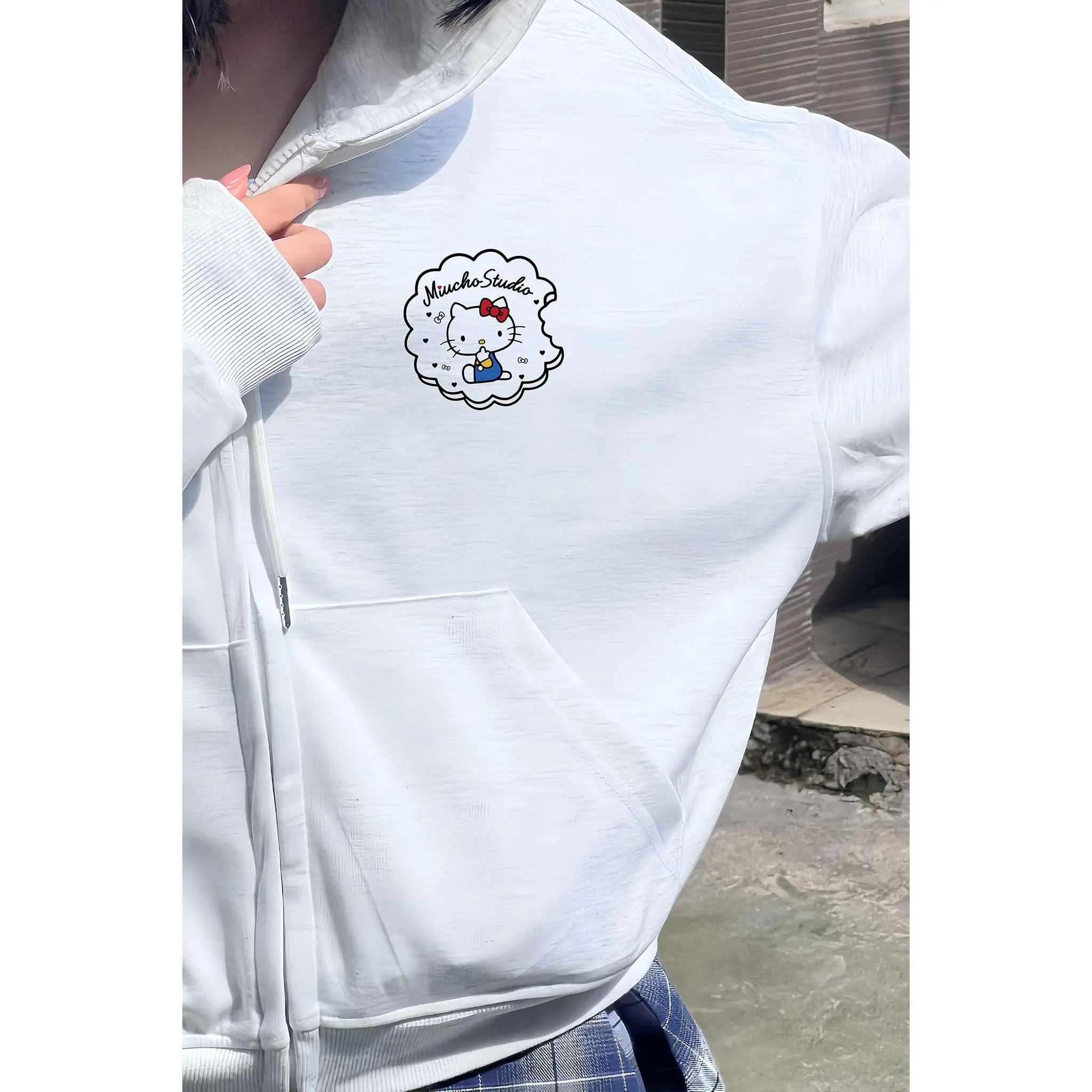 Áo hoodie zip form boxy Miucho nỉ 2 da cao cấp thoáng mát có nón Kitty in mix dễ thương 2844_thumbnail_5