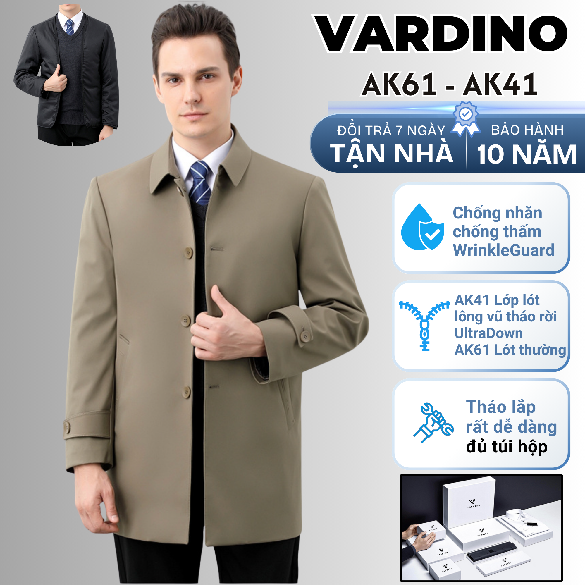 Áo khoác mangto nam công sở Vardino AK41 lót lông vũ tháo rời_thumbnail_2