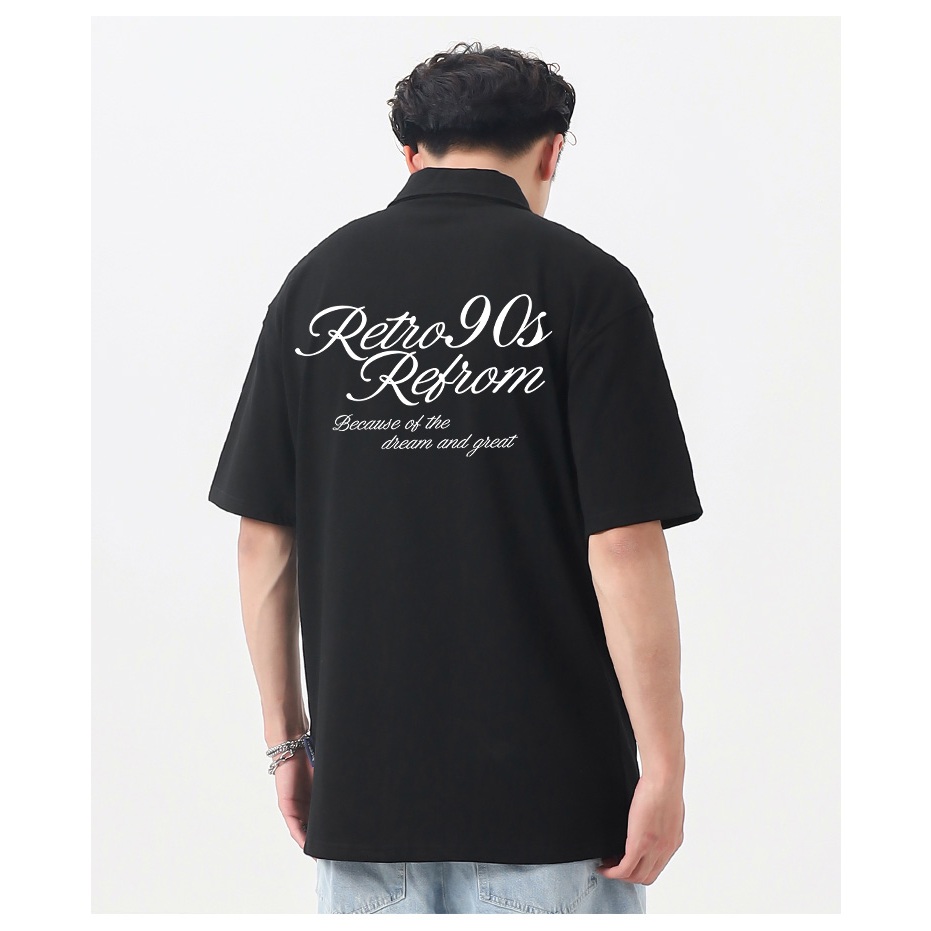 Áo polo nam form rộng đẹp PLD193 Miucho Man tay lỡ vải cotton mềm mại cho nam in Typography_thumbnail_2