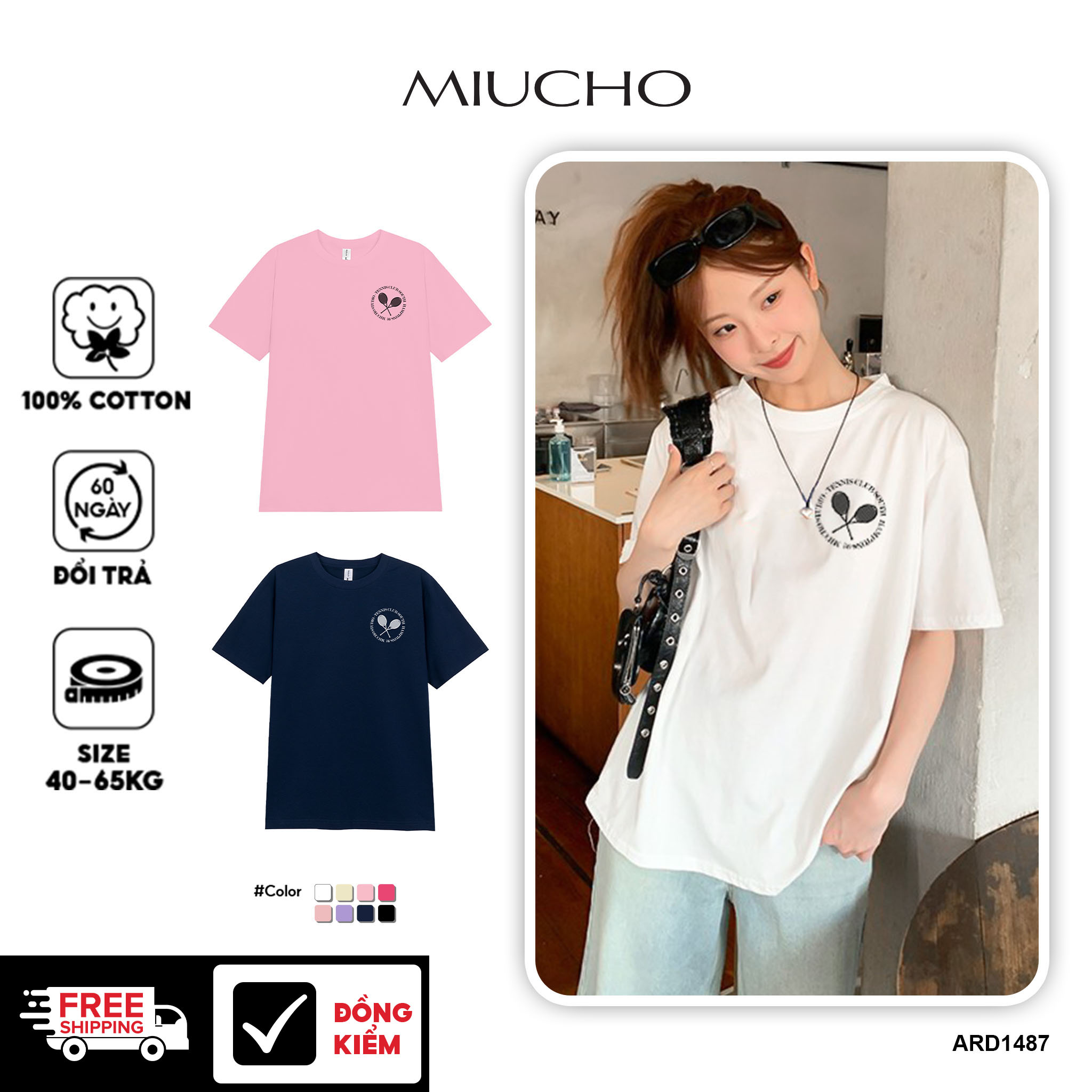 Áo thun nữ form vừa regular nhiều màu sắc ARD1487 Miucho Chic vải cotton cổ tròn in basic_thumbnail_15