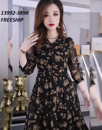 13992-Đầm voan hoa tay dài cổ viền bèo (voan in)FREESHIP_thumbnail_1