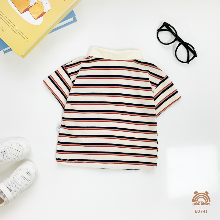 Áo cộc polo  kẻ ĐỎ BE túi gấu_thumbnail_3