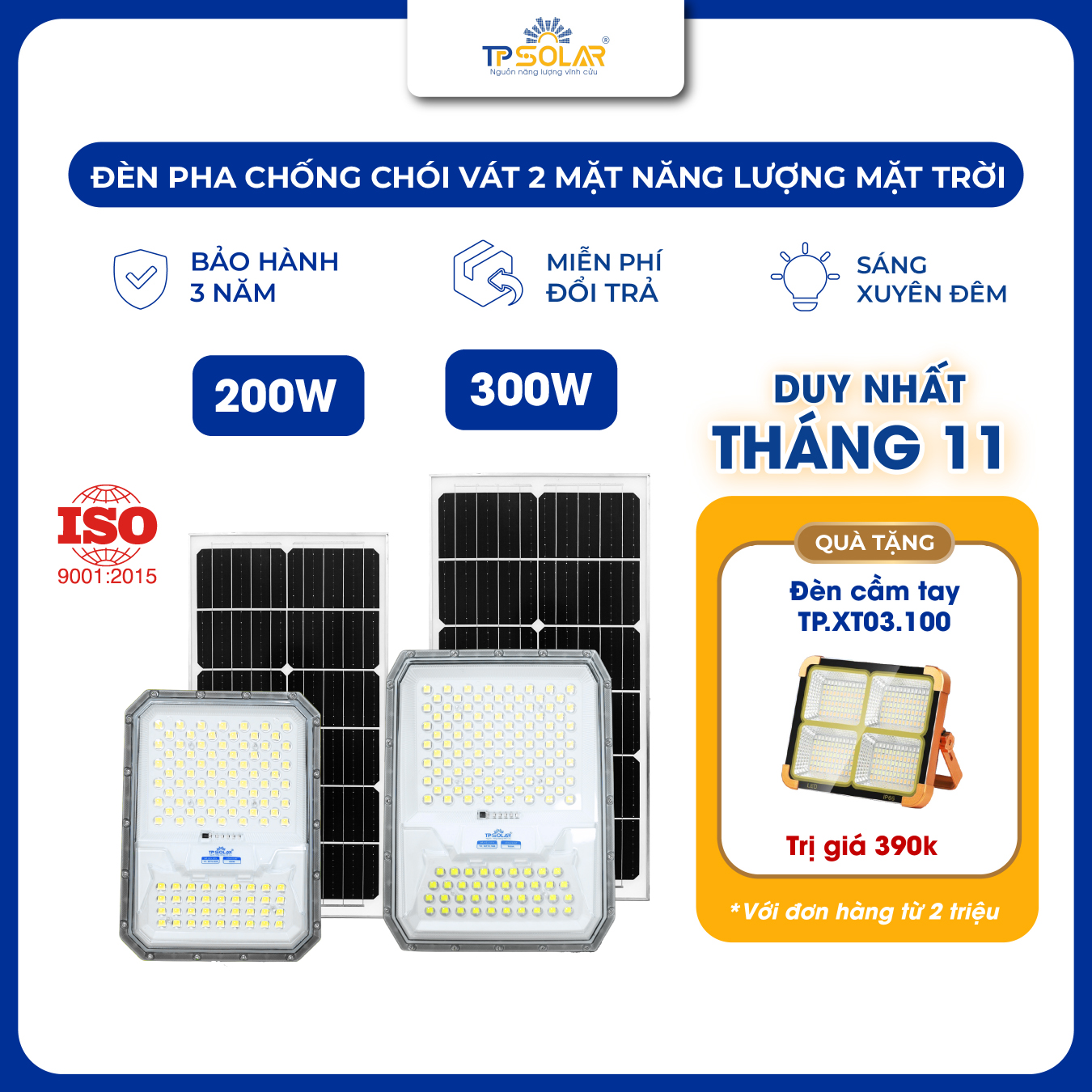 Đèn pha chống chói vát 2 mặt năng lượng mặt trời