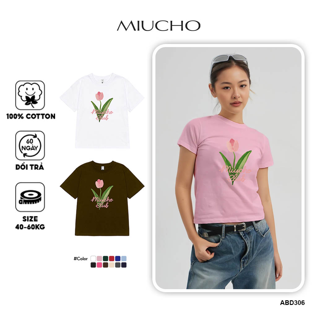 Áo baby tee hoa tuplip xinh xắn ABD306 Miucho cotton cổ tròn in graphic_thumbnail_17
