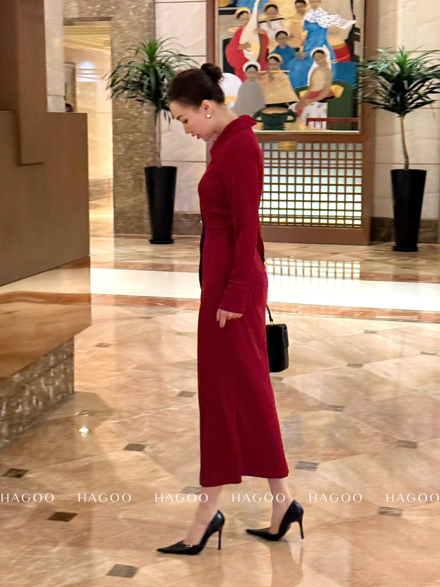 Váy thun dài vai vuông khuy đồng HAGOO_thumbnail_5