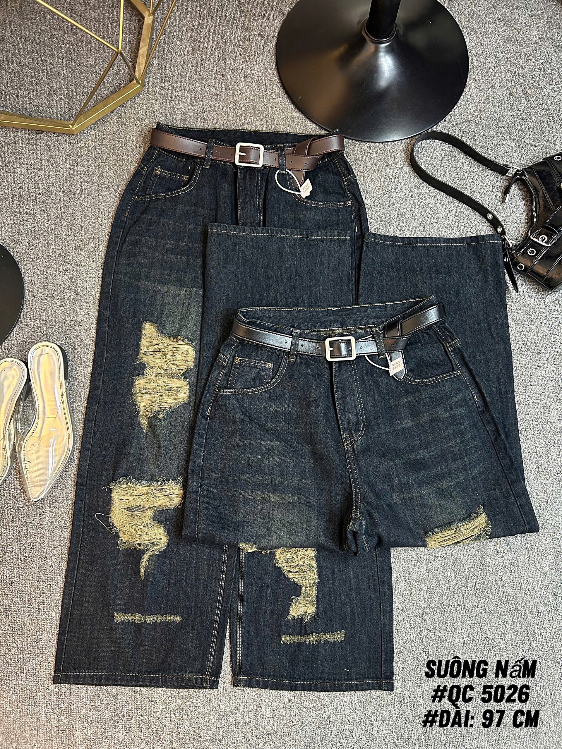 Quần suông thêu rách 97cm bigsize QJ5026 dành cho nàng béo mập từ 55-90kg