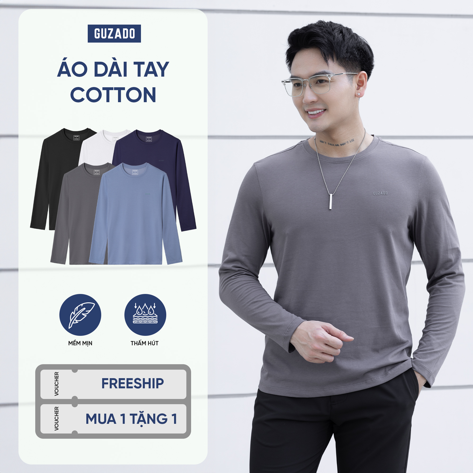 Áo Dài Tay GUZADO Cotton CVC GDT03