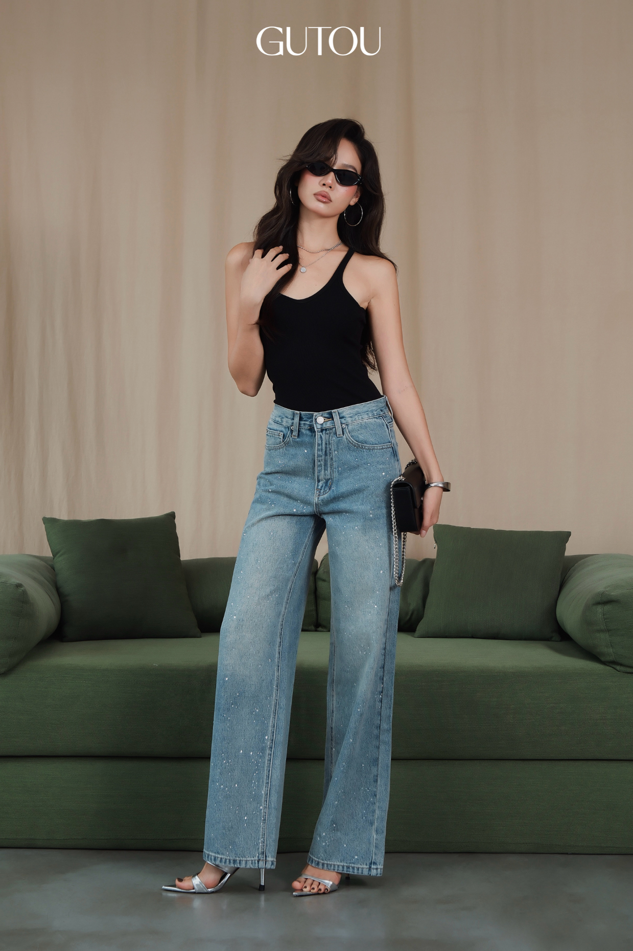 [ GUTOU ] Quần Suông Đính Đá Crystal Jeans_thumbnail_5