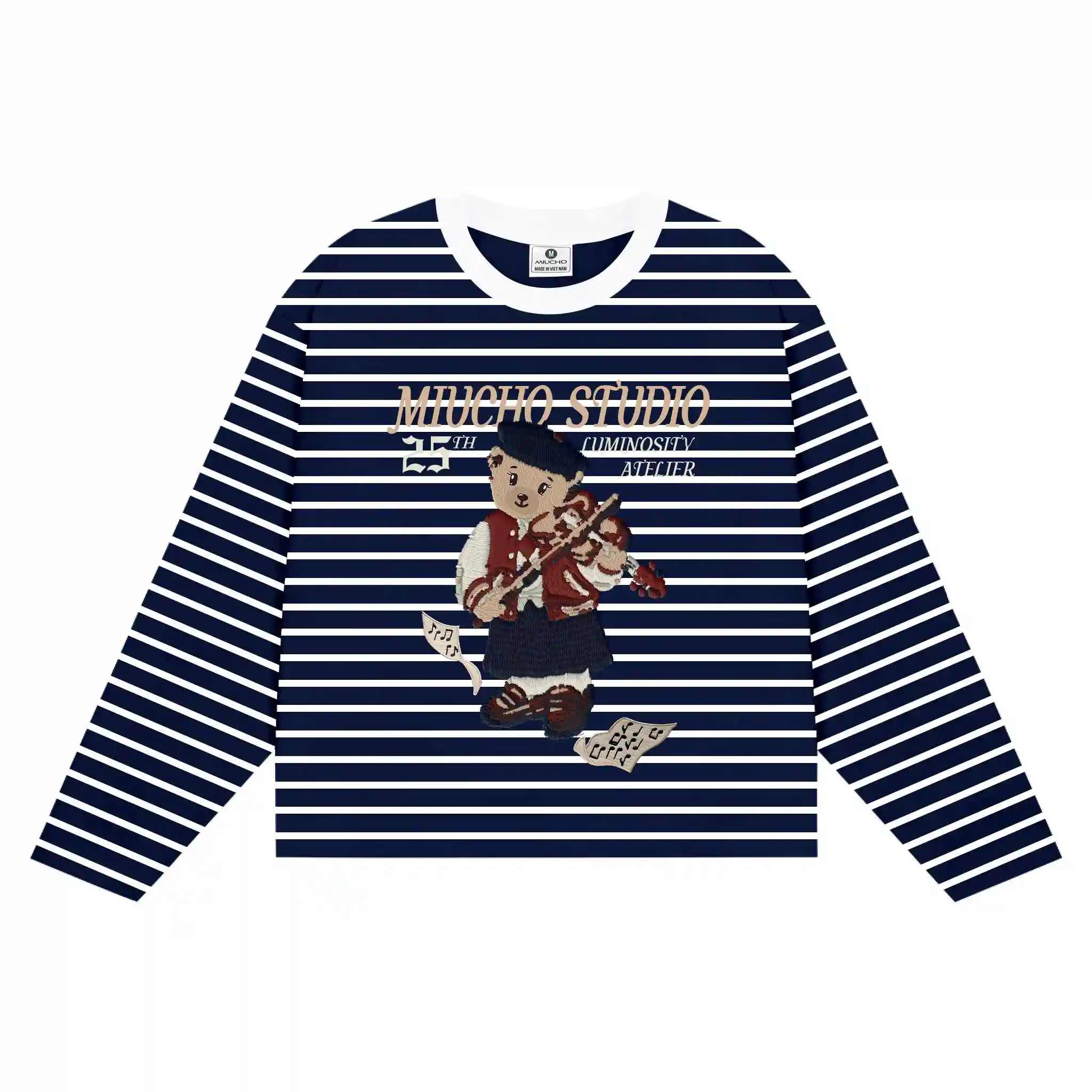 Áo thun boxy tay dài unisex Miucho Studio vải bo rip cao cấp thoáng mát gấu teddy kẻ sọc mix màu 2708_thumbnail_5