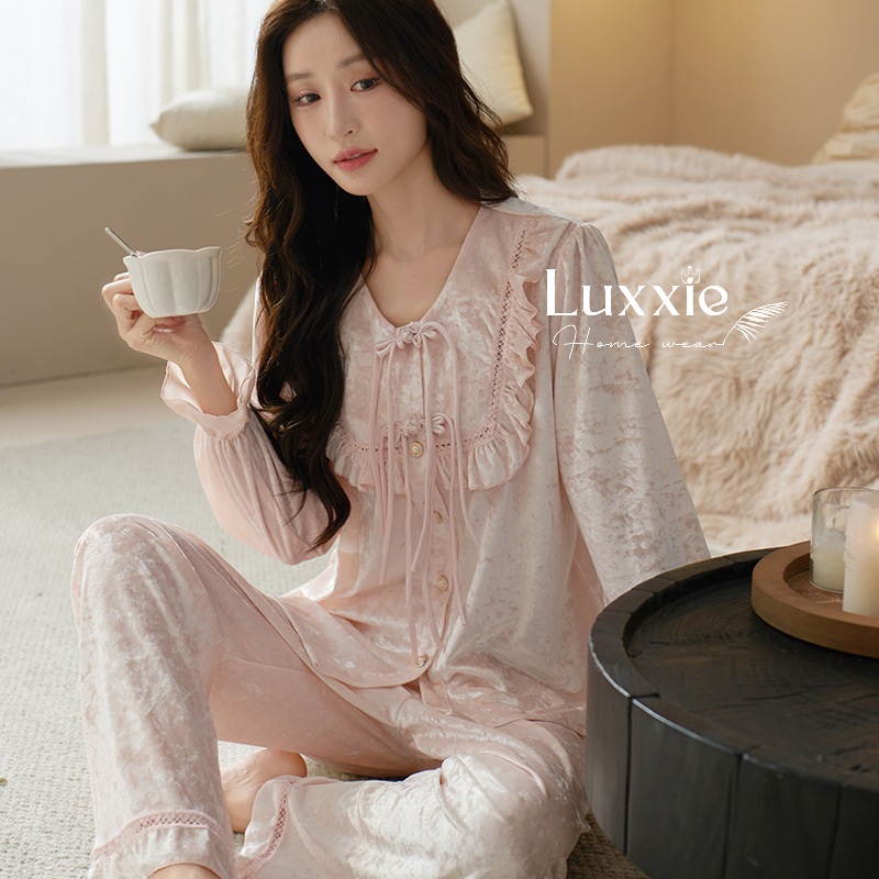 NHUNG31 Bộ ngủ nhung cổ vuông tay bo tiểu thư_thumbnail_0