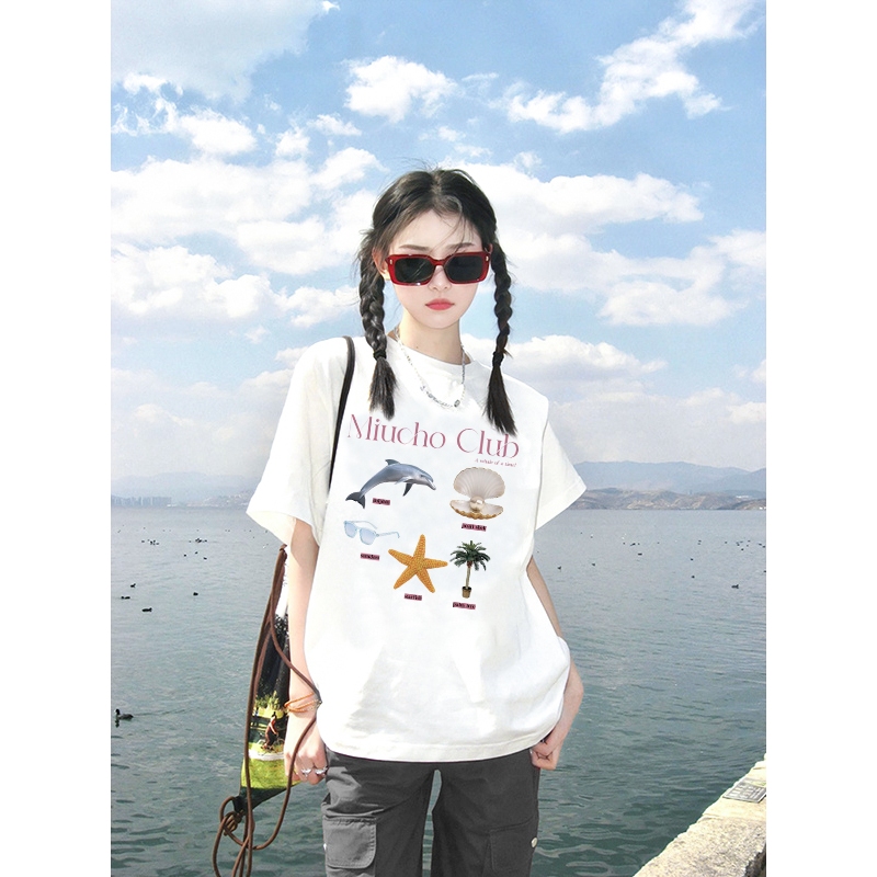 Áo thun đi biển form rộng mùa hè unisex ATD1053 Miucho tay lỡ cổ tròn in mix_thumbnail_2