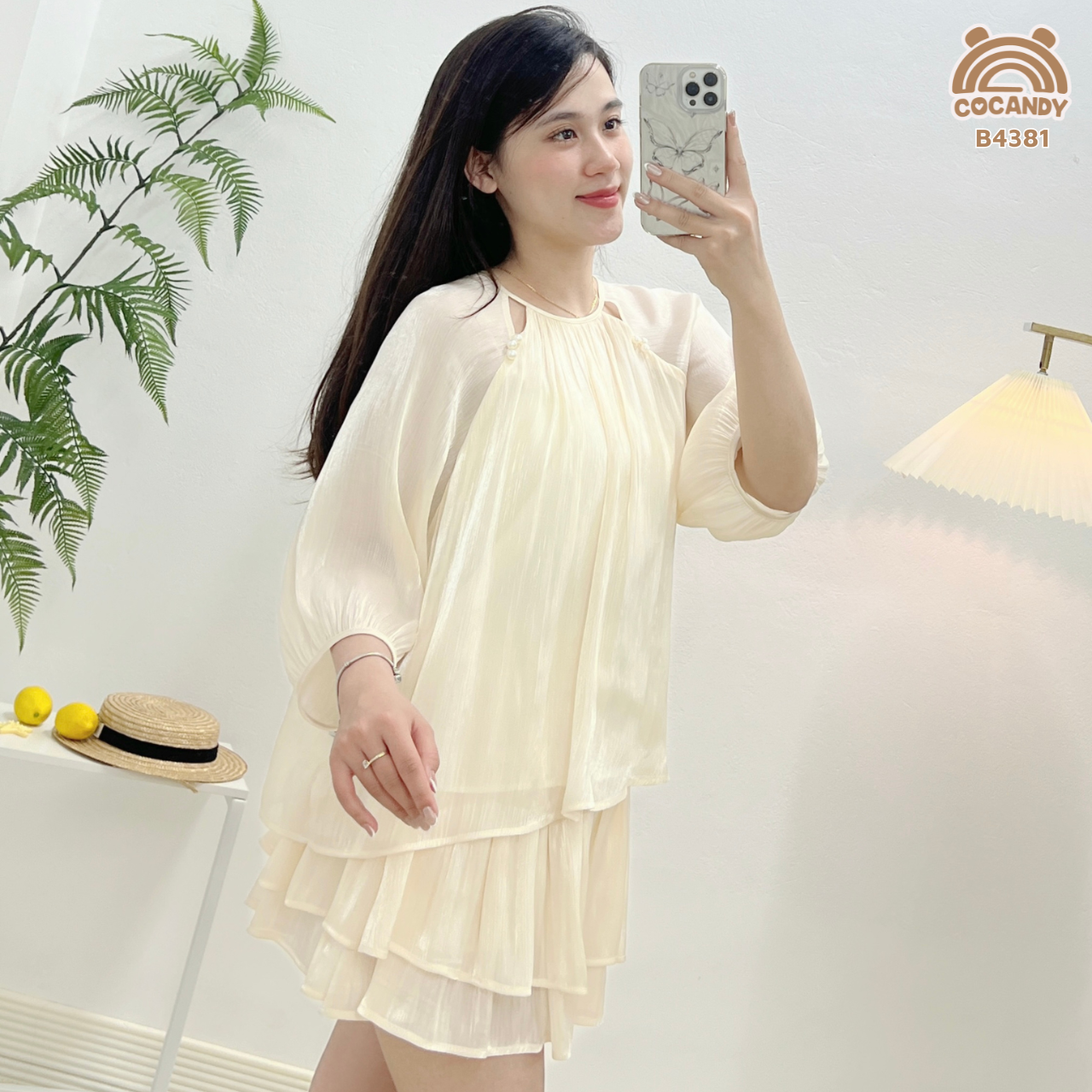 Bộ cộc tơ óng BE tay lửng + chân váy xòe NỮ_thumbnail_3