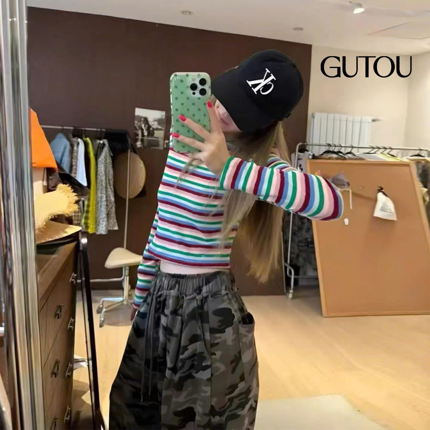 [ GUTOU ] Áo Thun Dài Tay Echo Stripe Top_thumbnail_8