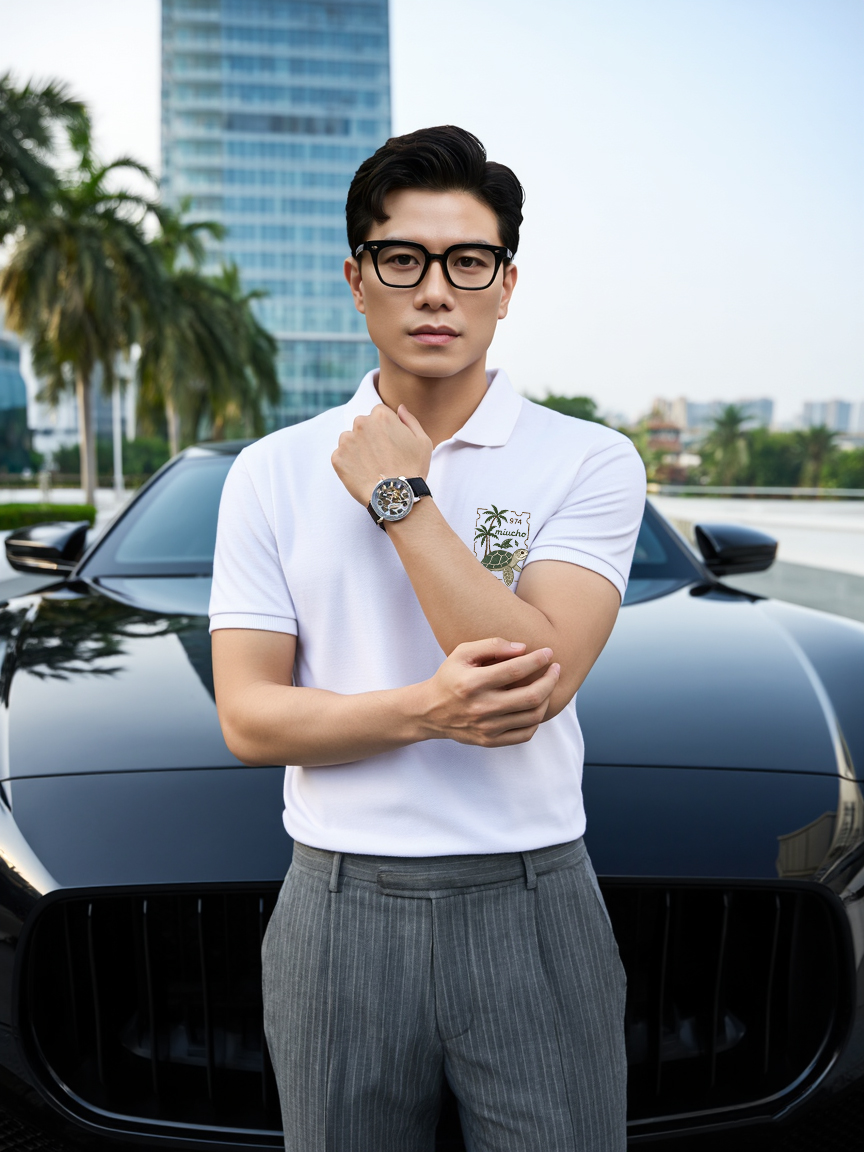 Áo polo nam form regular PLCSD2392 Miucho Iconic vải cá sấu đứng form thoáng mát in artwork_thumbnail_2