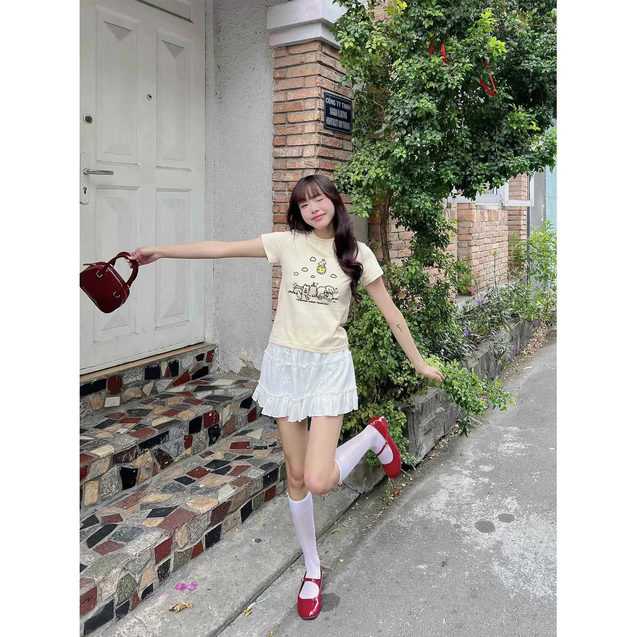 Áo baby tee nữ hình thú đáng yêu 2613 Miucho tay ngắn cổ tròn vải cotton thoáng mát in mix_thumbnail_2