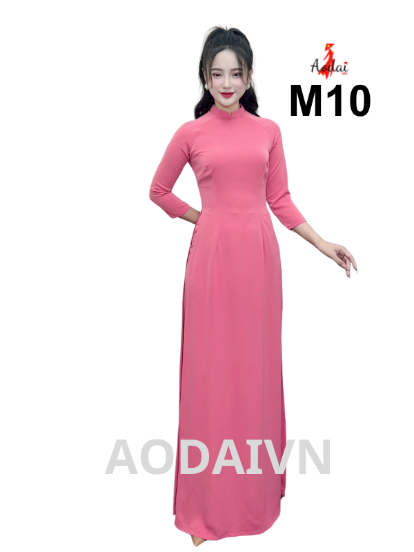 M10 Áo dài lụa Mỹ màu hồng vỏ đỗ cổ cao 2cm tay lỡ