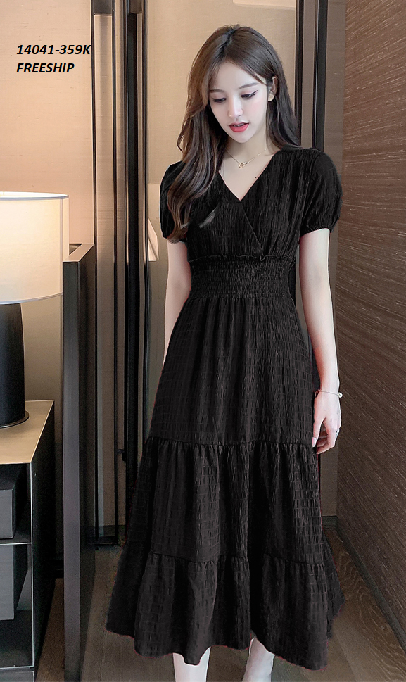 14041-Đầm xòe 3 tầng cổ đắp chéo sang trọng (vải tằm sốp,  lót )FREESHIP_thumbnail_5